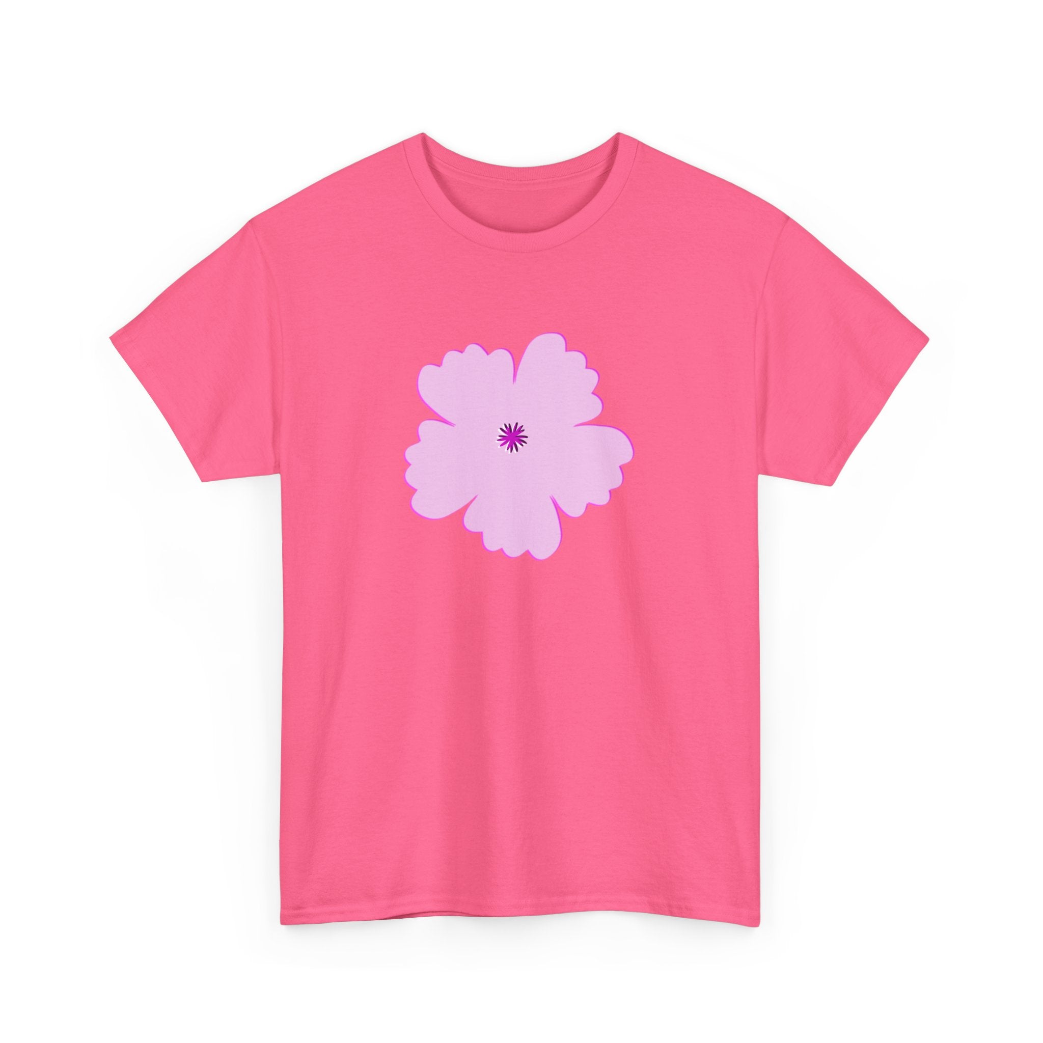 Pink Floral Heavy Cotton Tee - Spring Vibes, Casual Wear, Perfect for Everyday Style