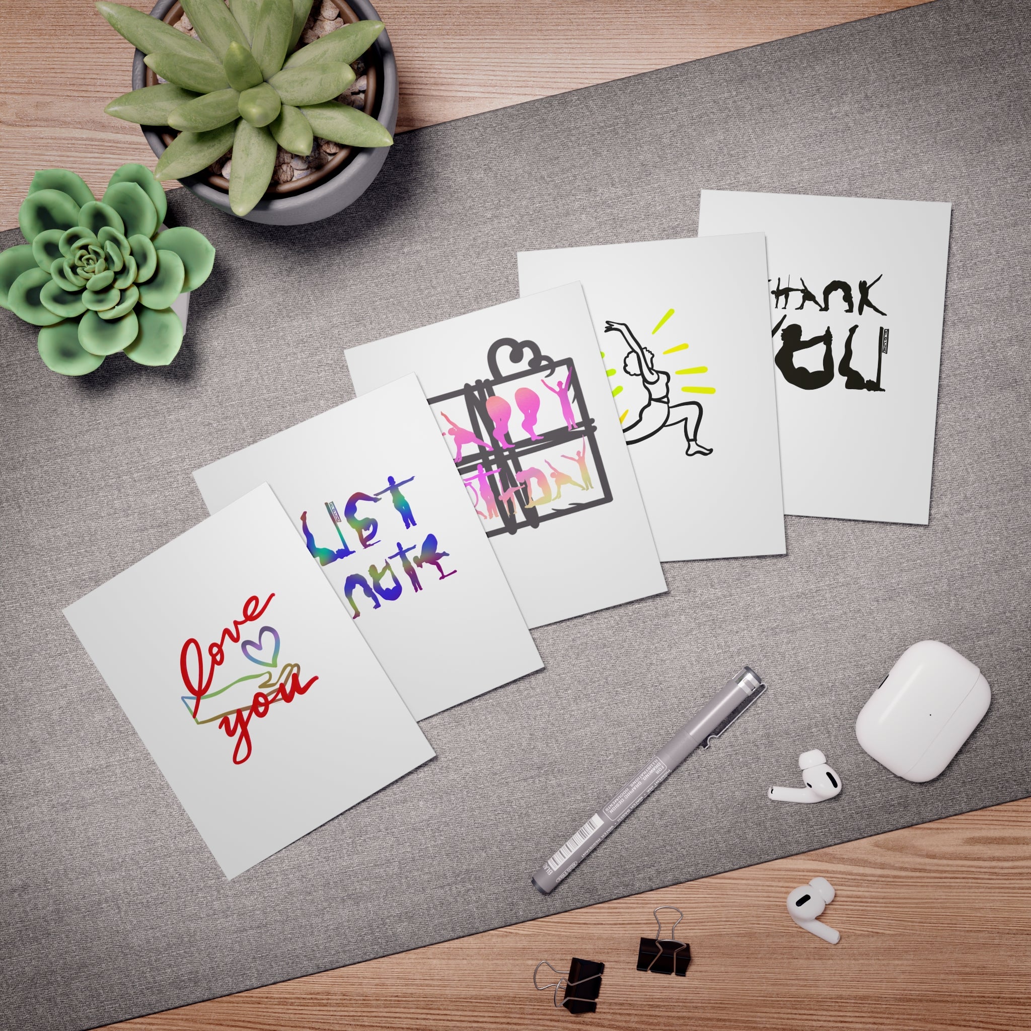 Yoga Greeting Cards (5-Pack) — Blank Inside Multi-Design Note Cards