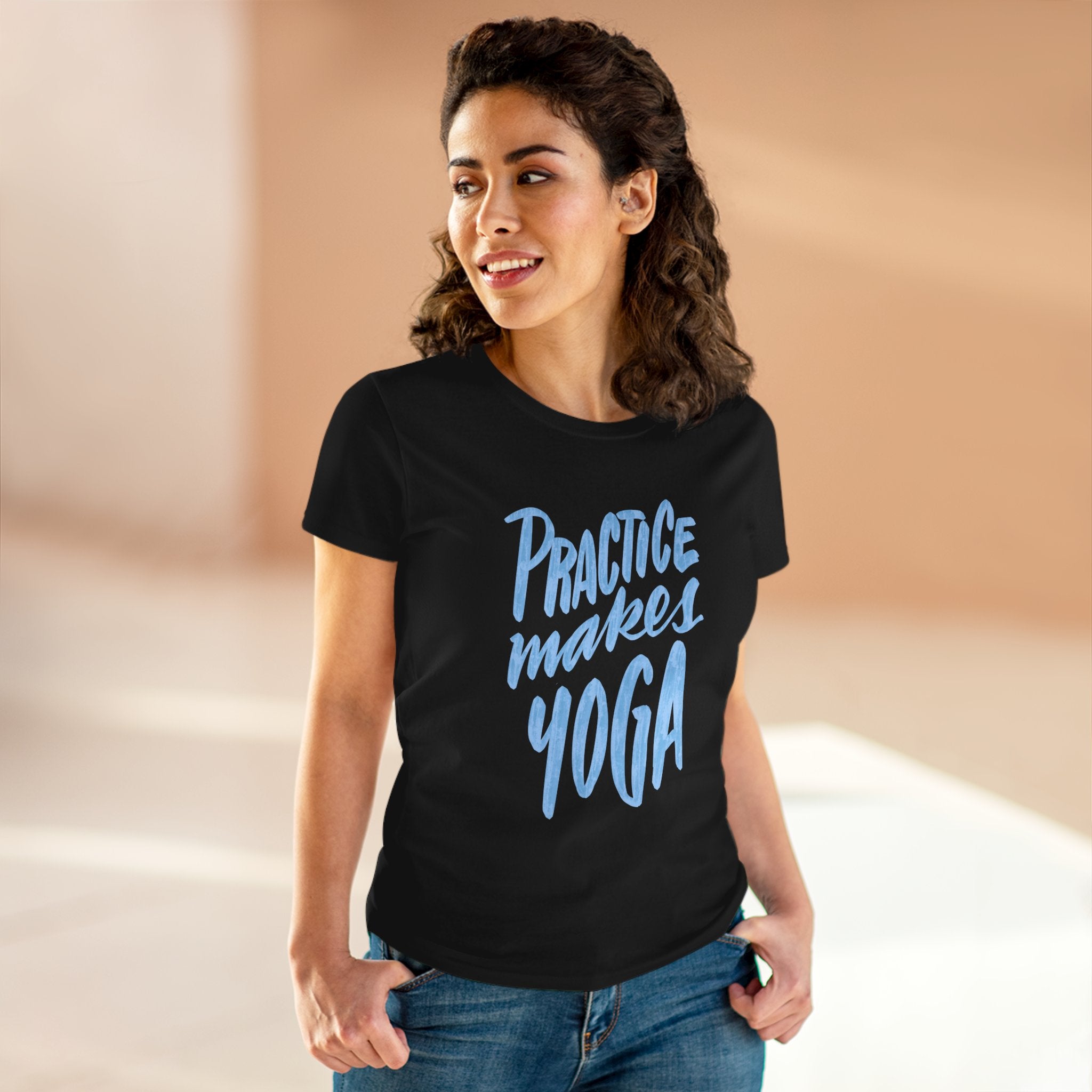 Women's Yoga Cotton Tee - "Practice Makes Yoga" Shirt, Fitness Apparel, Gift for Yogis, Cozy Casual Wear, Motivational T-Shirt