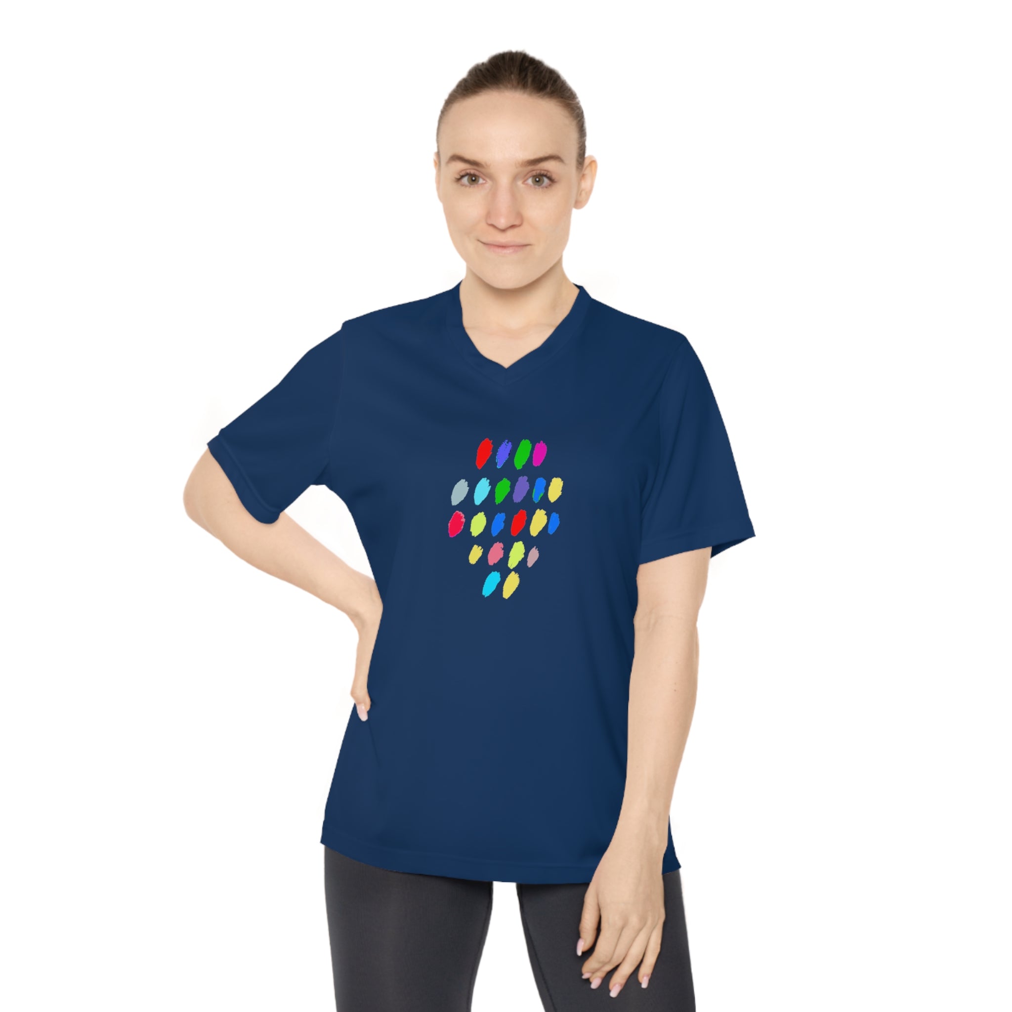 Colorful Dot Women's Performance V-Neck T-Shirt – Activewear for Fitness Enthusiasts
