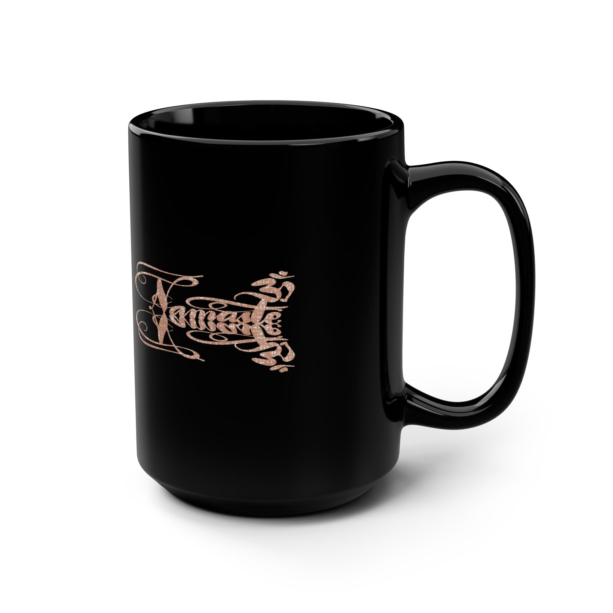 15oz Black Mug —Namaste Yoga-Inspired Ceramic Coffee Mug