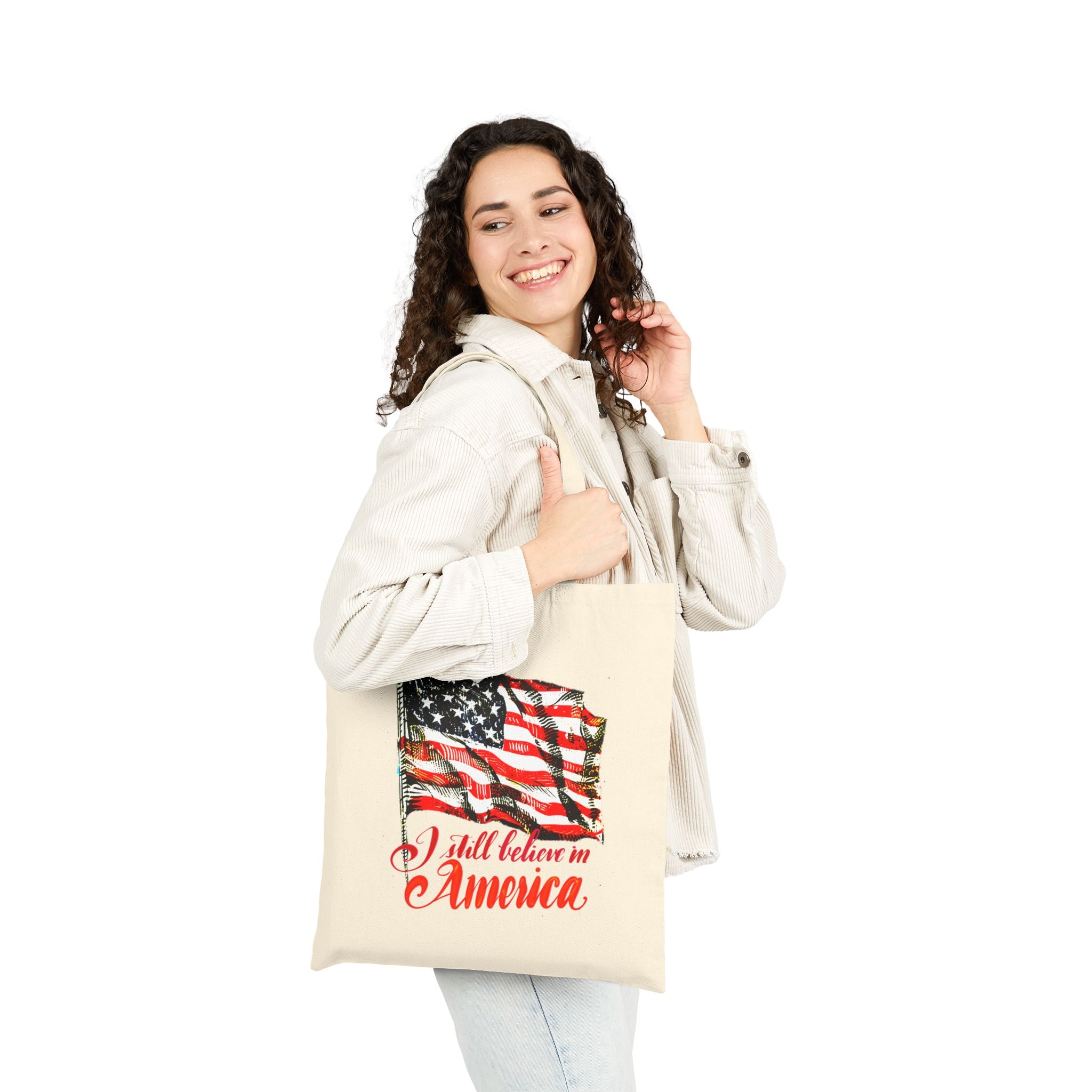 Patriotic Cotton Canvas Tote Bag - "I Still Believe in America"