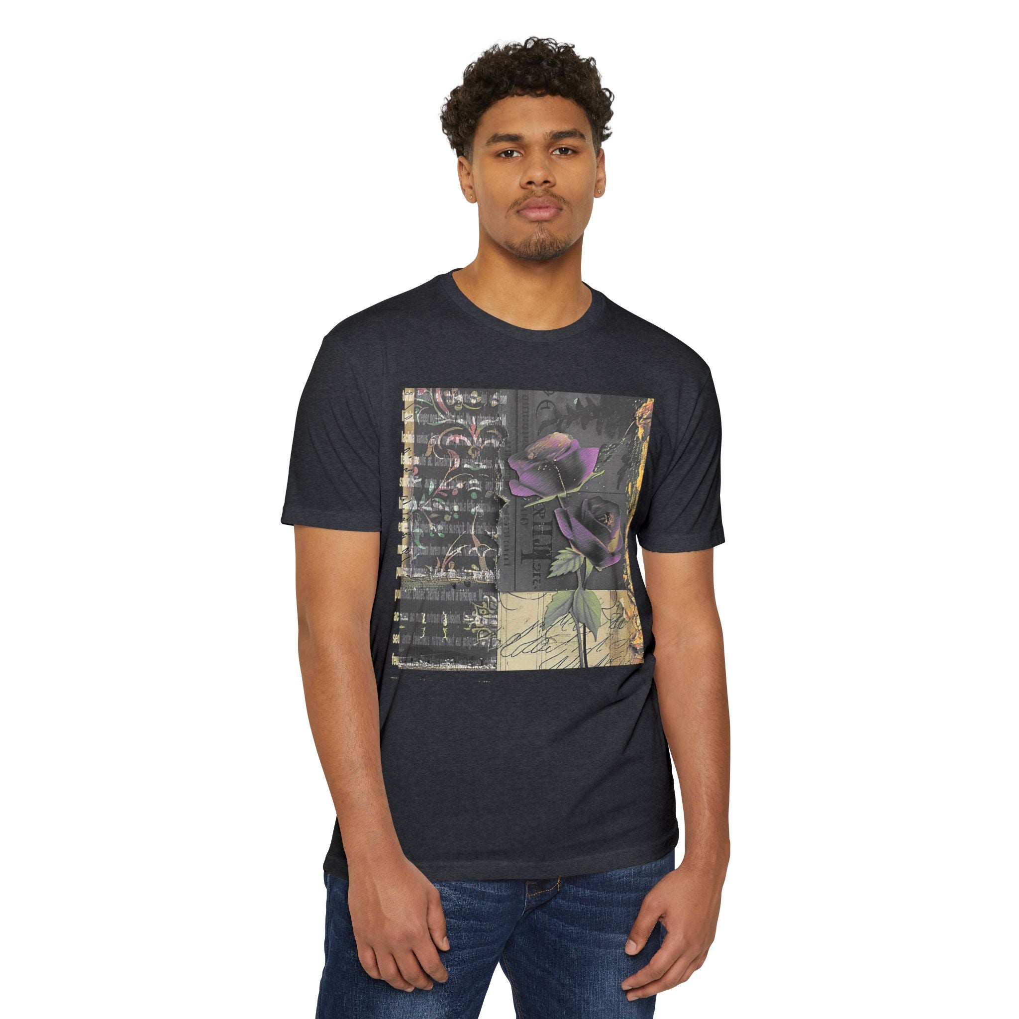 Artistic Floral Unisex CVC Jersey T-Shirt - Stylish Rose Design