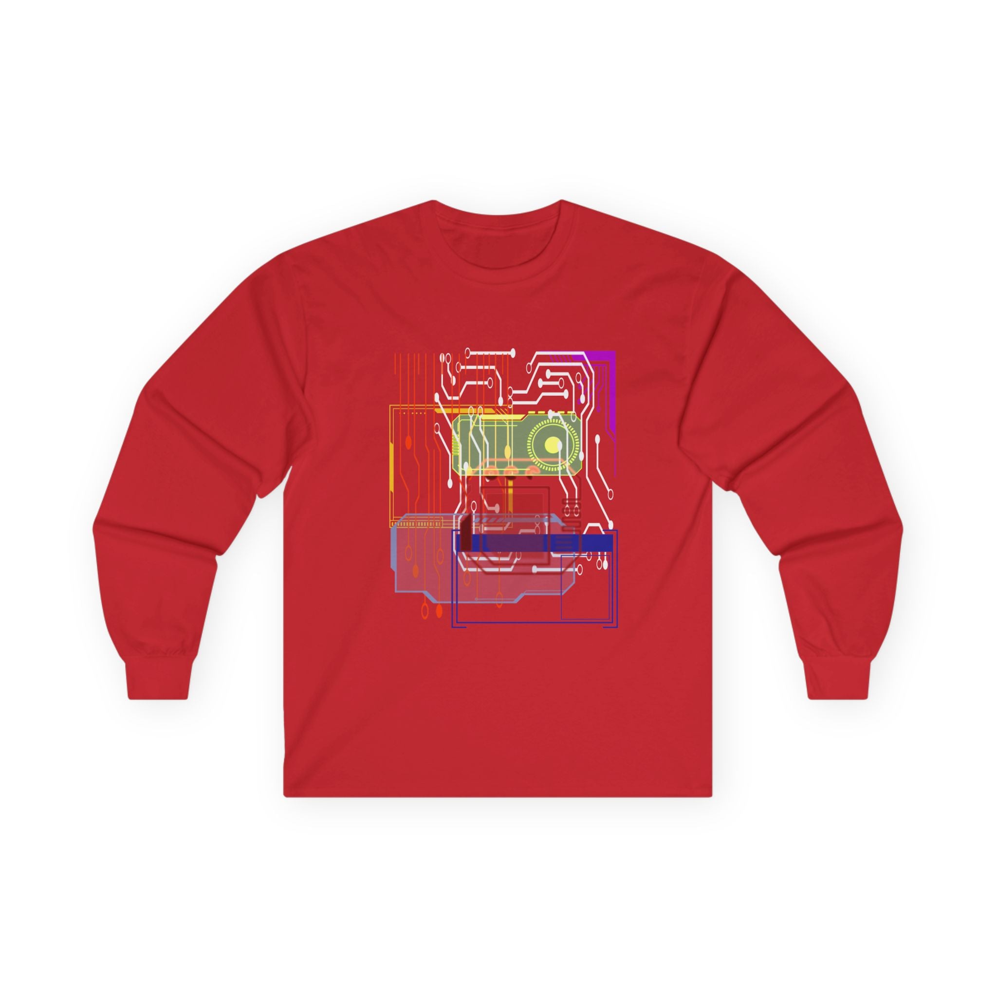 Tech-Inspired Unisex Long Sleeve Tee - Cyber Circuit Design