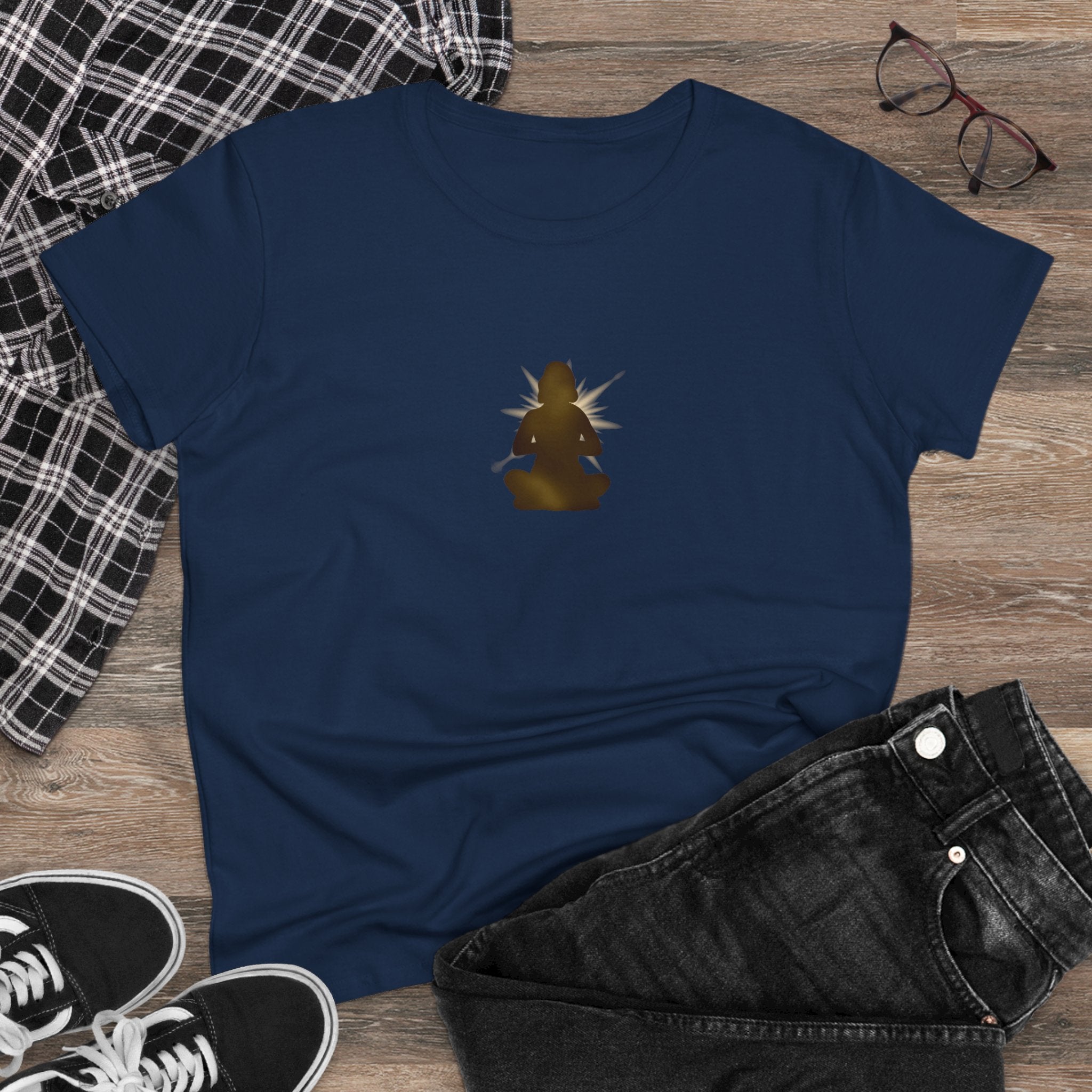 Meditation Silhouette Tee — Women's Yoga Cotton T‑Shirt