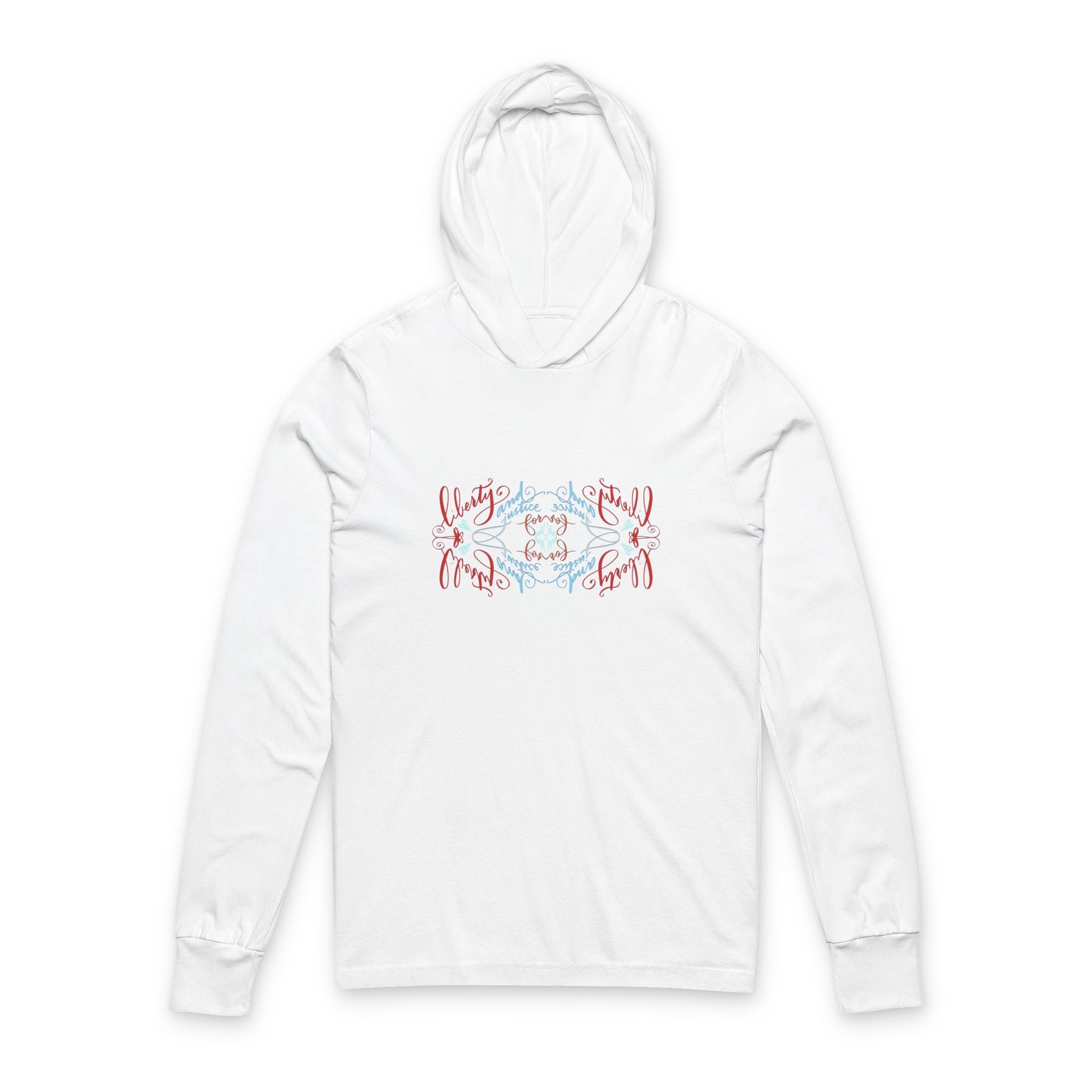 Liberty and Justice summer Hooded Long Sleeve Tee -, Casual Style,, Summer Apparel, Relaxed Fit