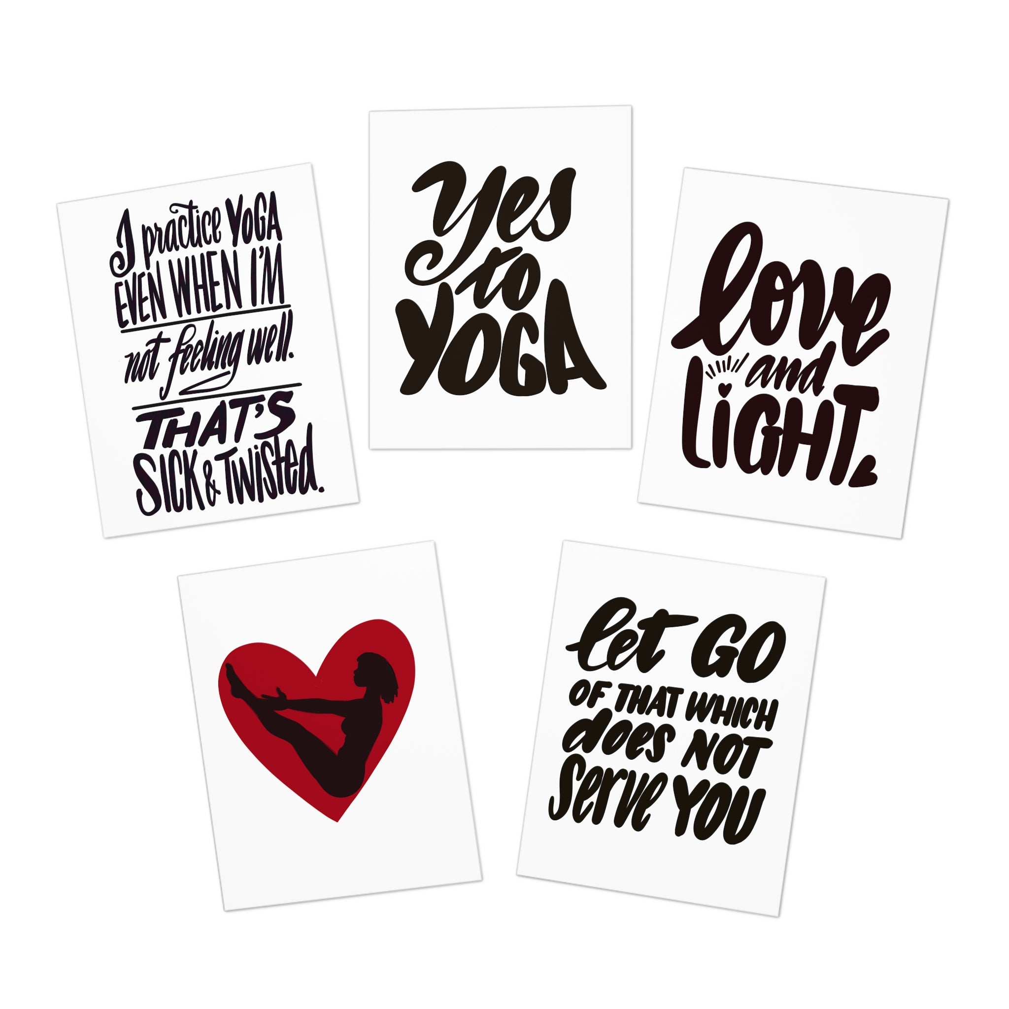 YOGA Greeting Card Set with Hand Drawn Designs (5-Pack)