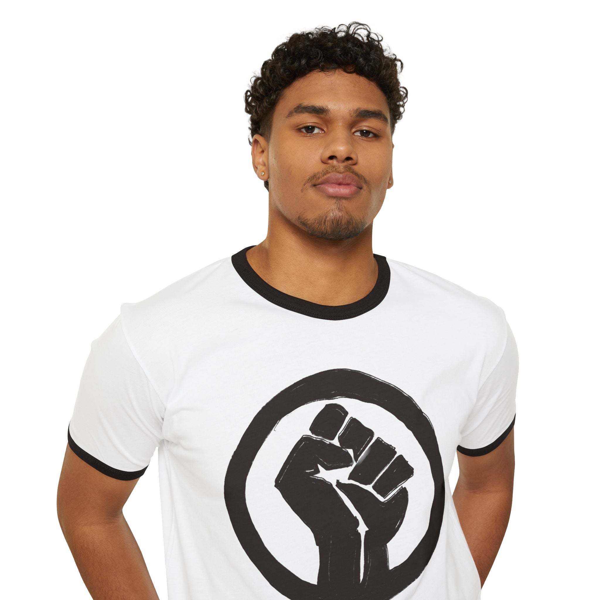 Empowering Unisex Cotton Ringer T-Shirt with Fist Design