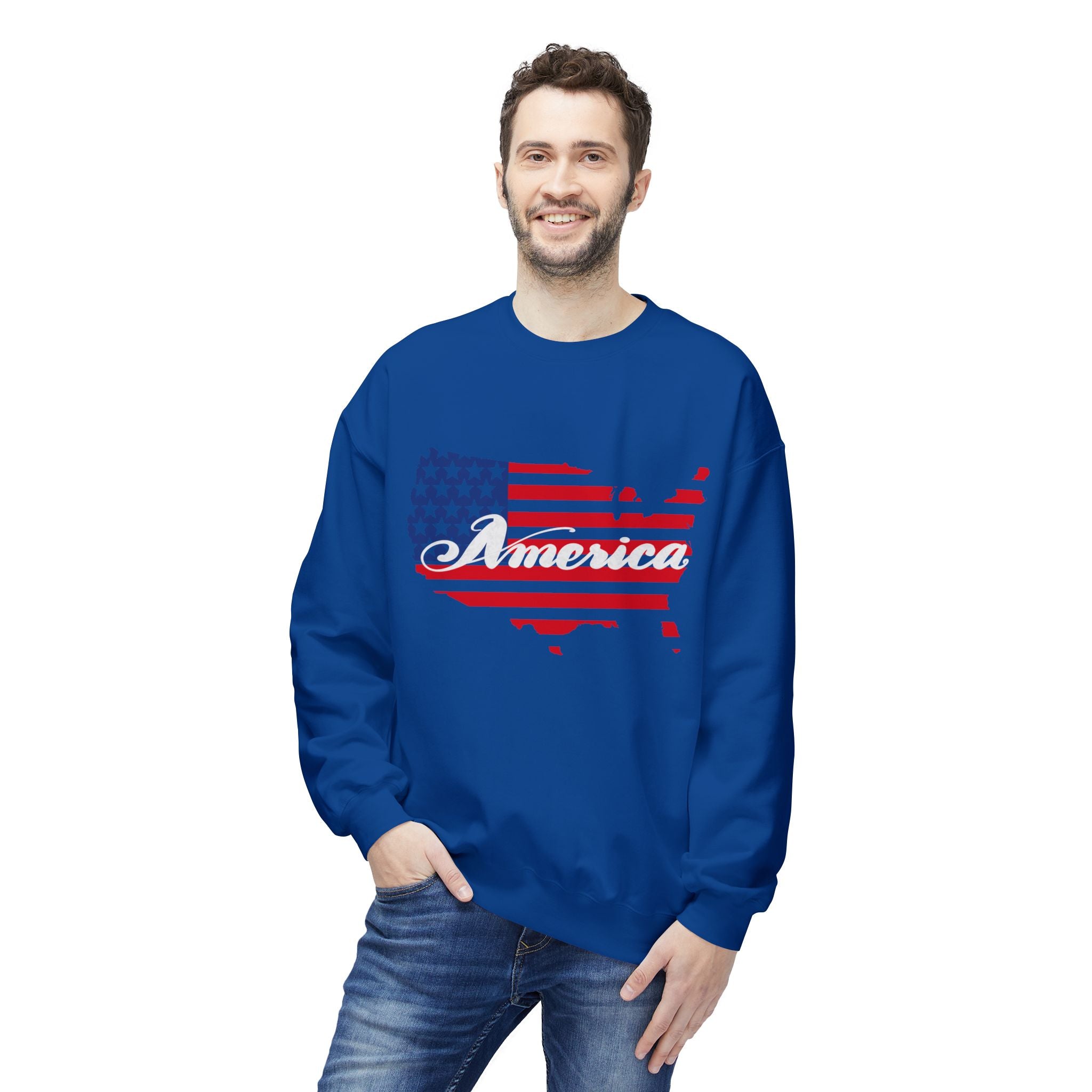 USA Flag Sweatshirt | Unisex American Crewneck, Patriotic Apparel, 4th of July, Gift for Her/Him, Cozy Casual Wear