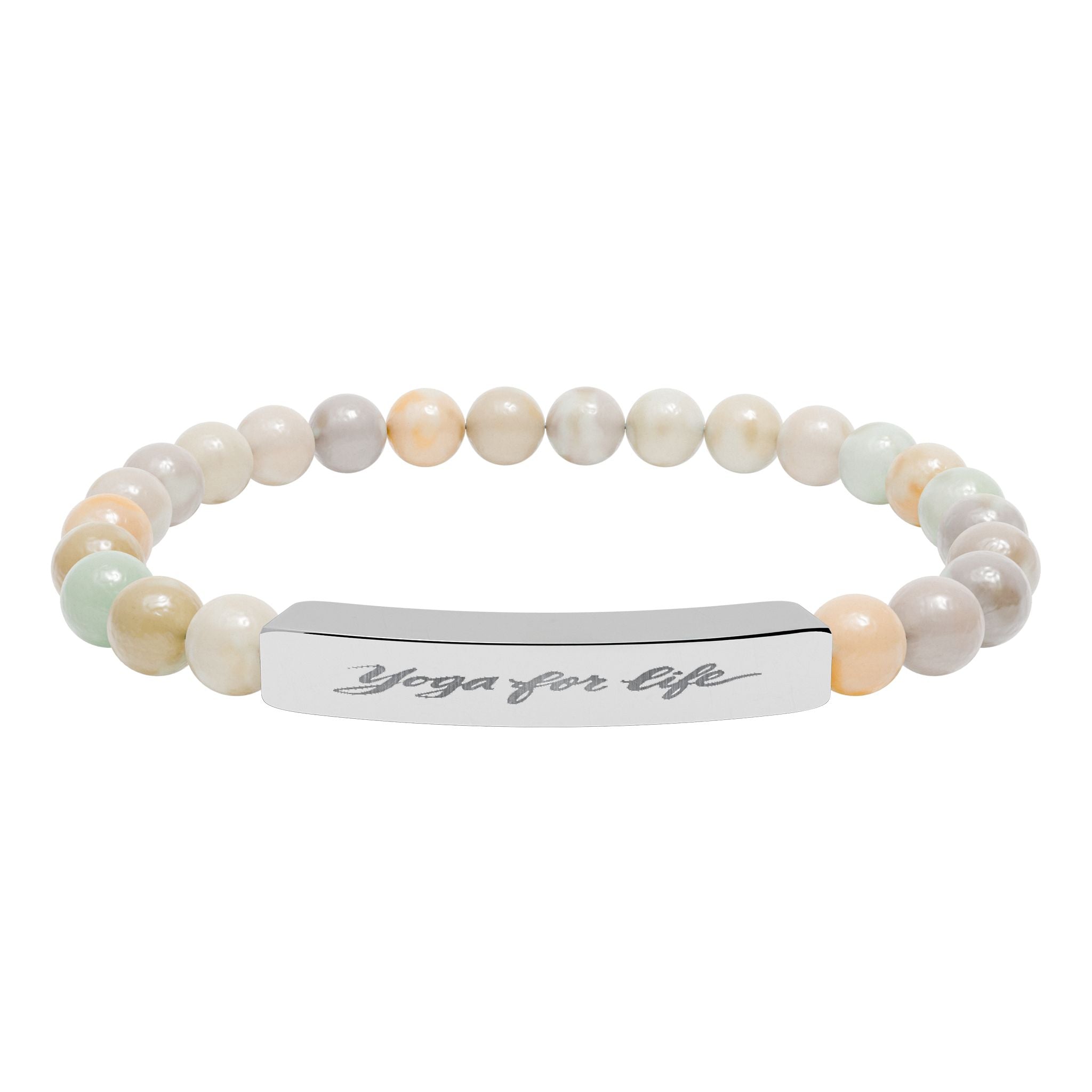 Natural Stone Stretch Bar Bracelet — "Yoga for Life" Engraved
