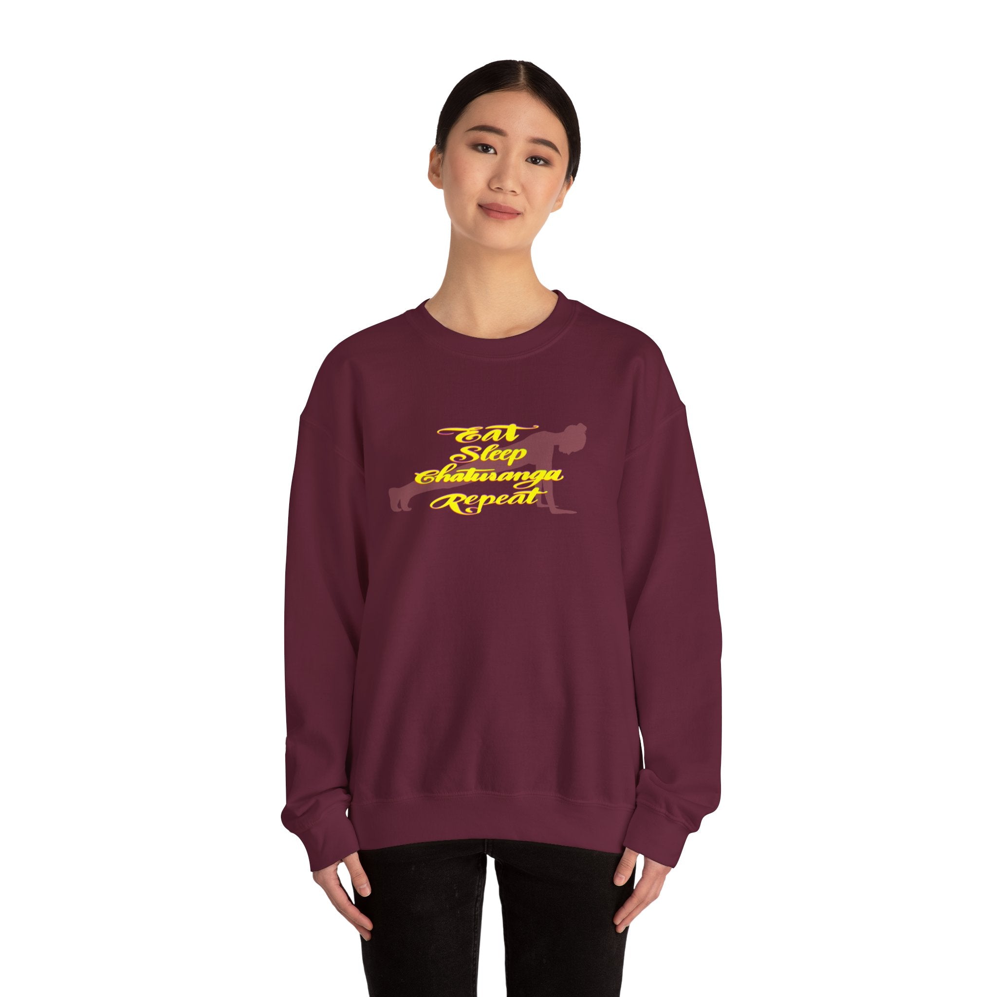 Funny Yoga Lover Crewneck Sweatshirt - Eat, Sleep, Chaturanga, Repeat