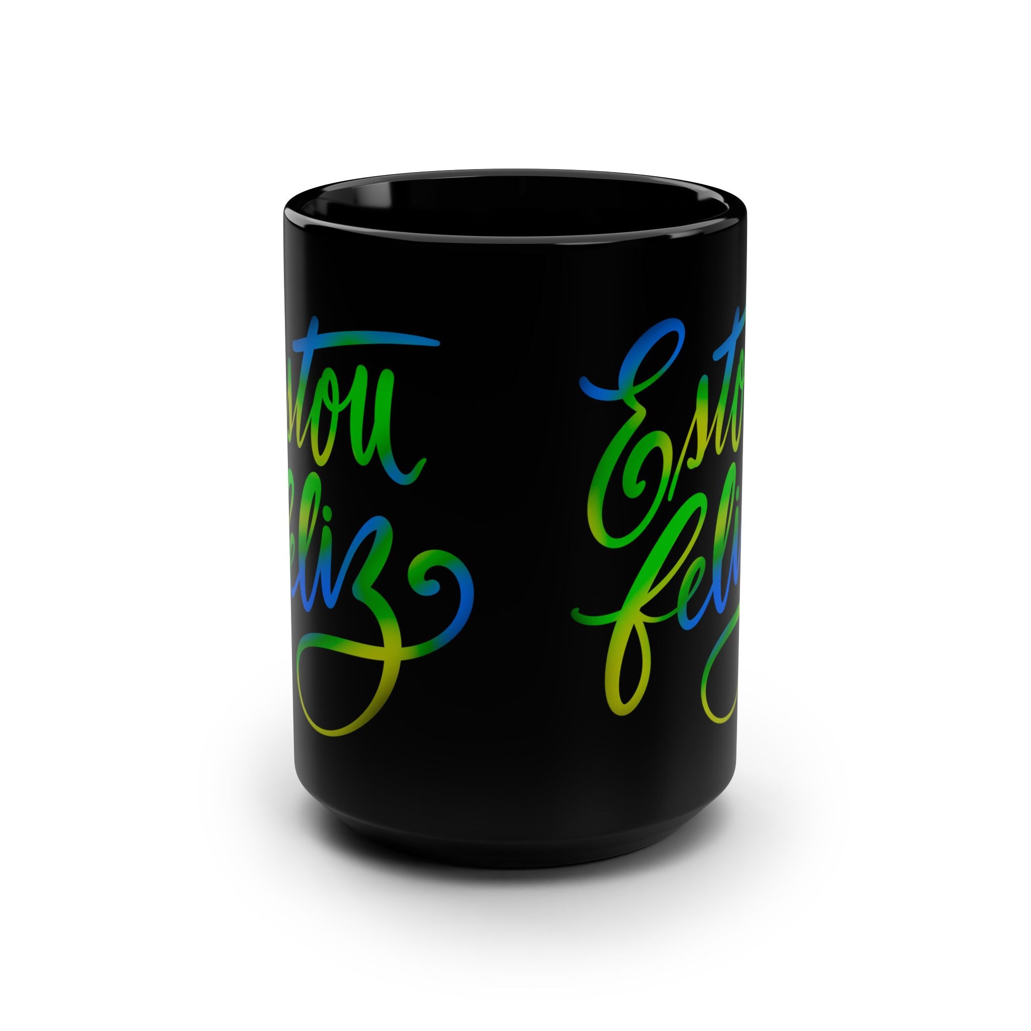 ESTOU FELIZ Black Mug, 15oz