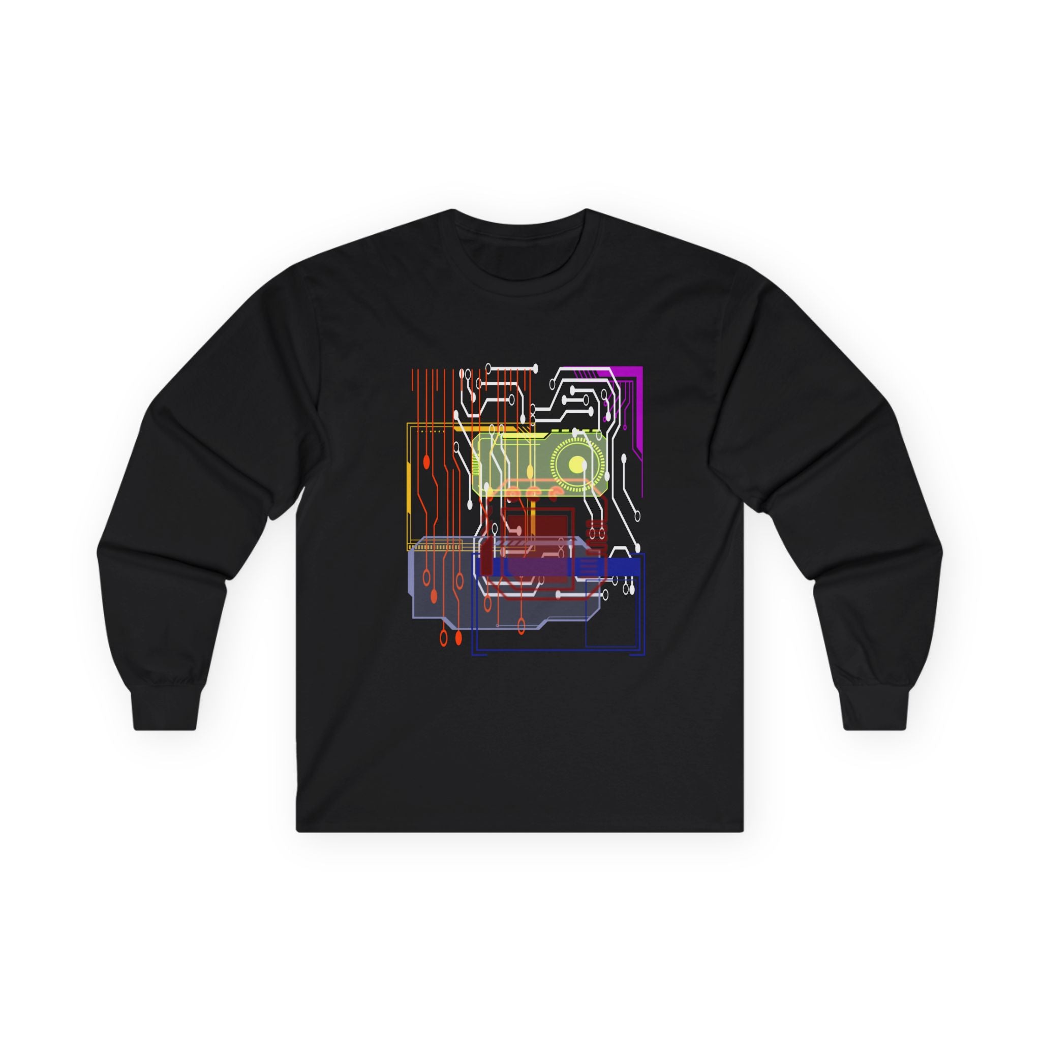 Tech-Inspired Unisex Long Sleeve Tee - Cyber Circuit Design