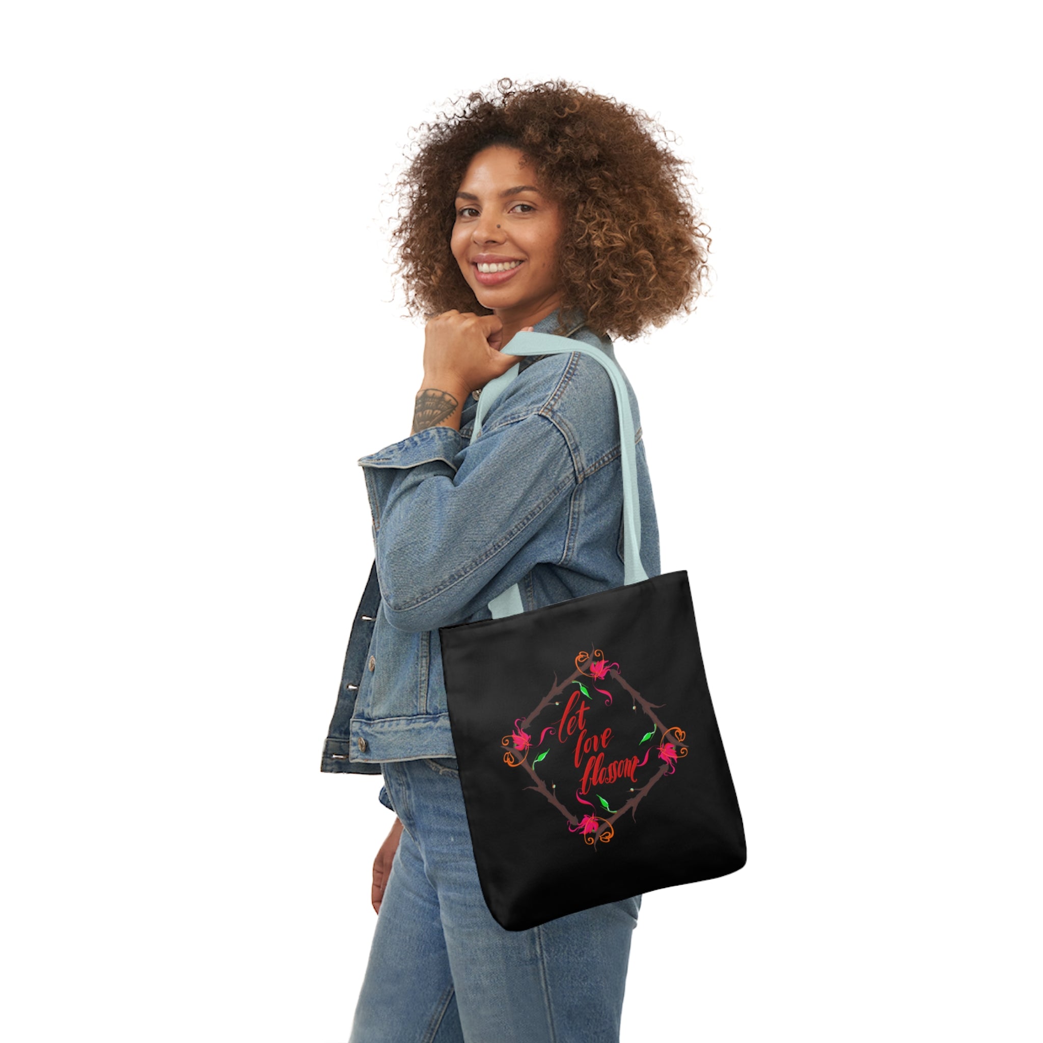 LET LOVE BLOSSOM Canvas Tote Bag, 5-Color Straps