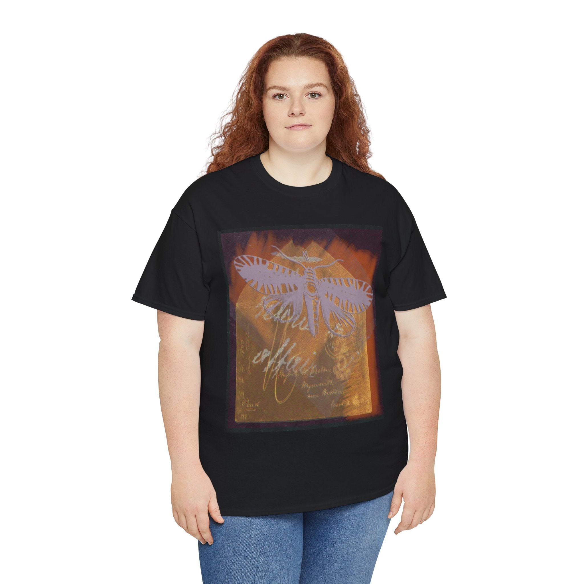 Bohemian Moth Design Unisex Heavy Cotton Tee - Nature Inspired Graphic T-Shirt