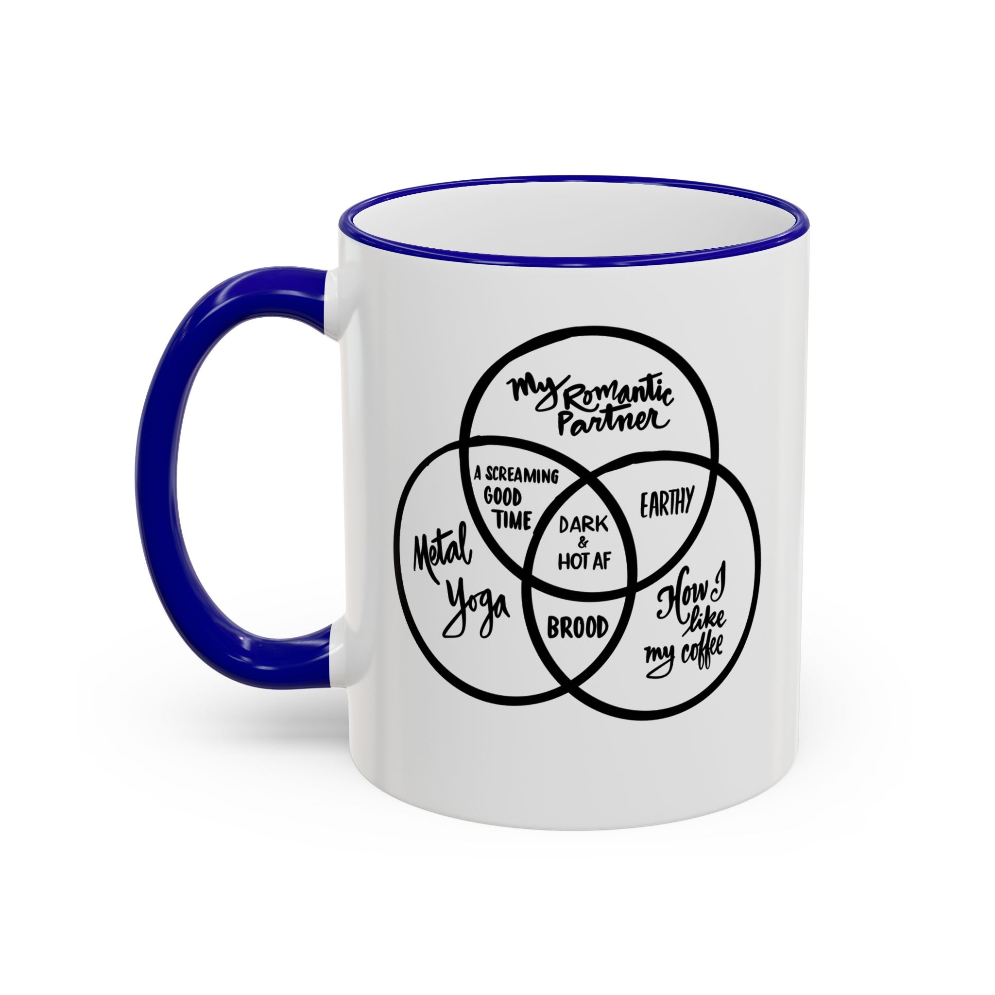 Metal Yoga Venn Diagram Mug — Funny Coffee Lover Accent Rim & Handle Mug (11oz/15oz)