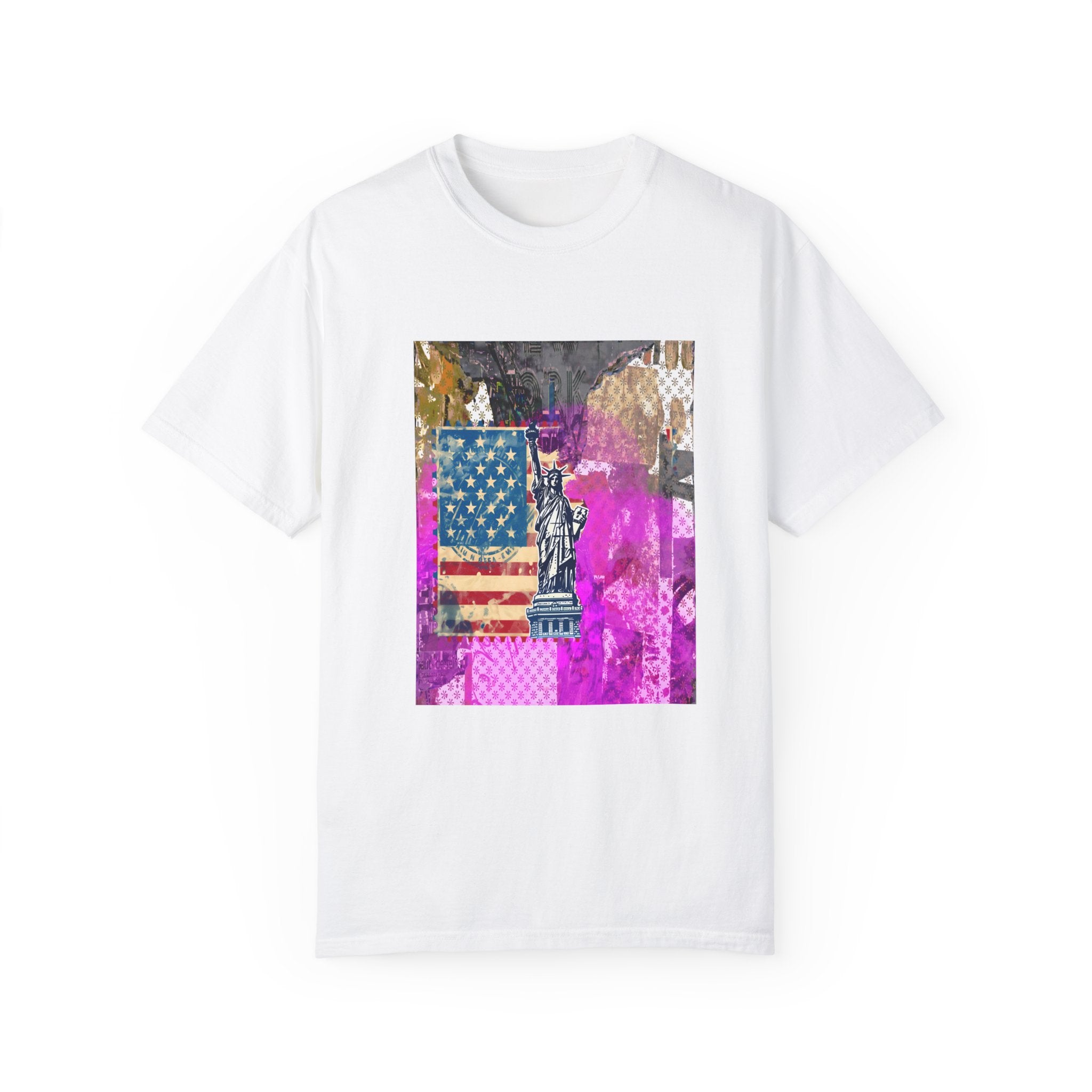 Unisex Garment-Dyed T-Shirt with Vintage Statue of Liberty Design