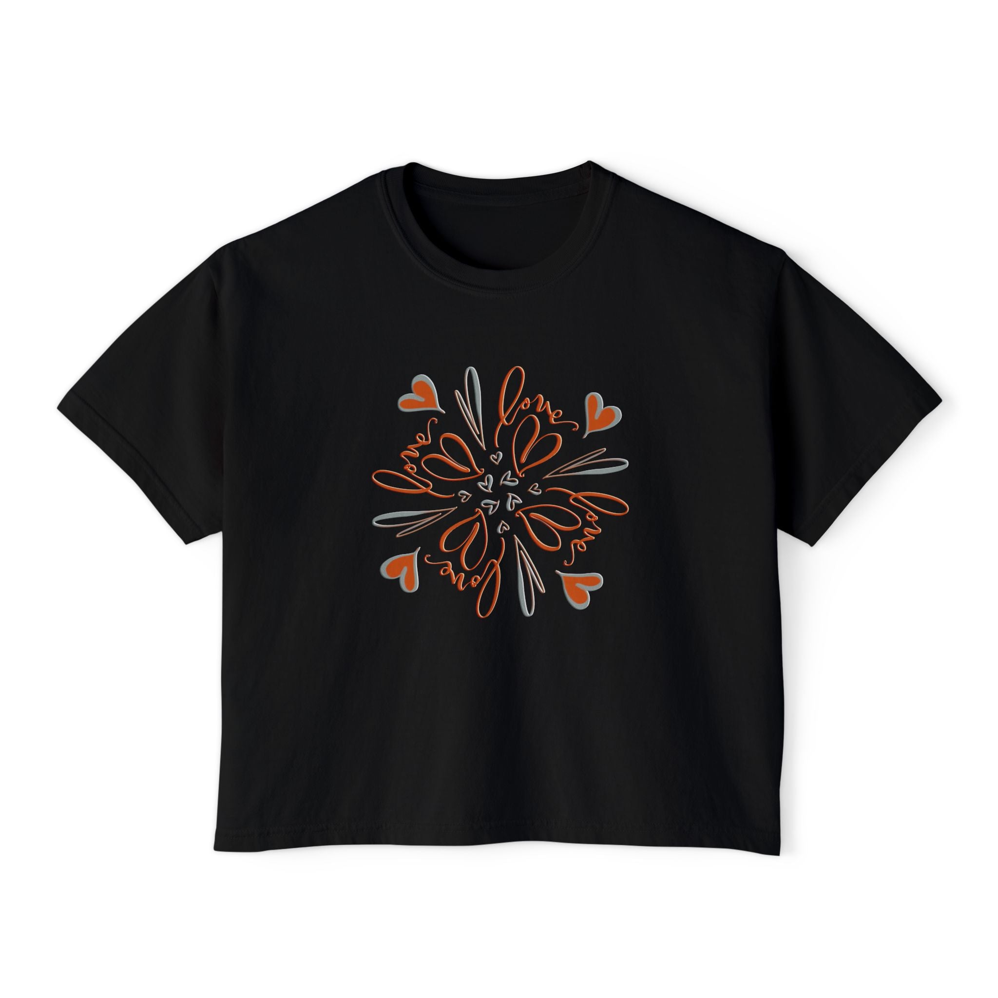 Women's Boxy Tee — Floral Heart Mandala Graphic
