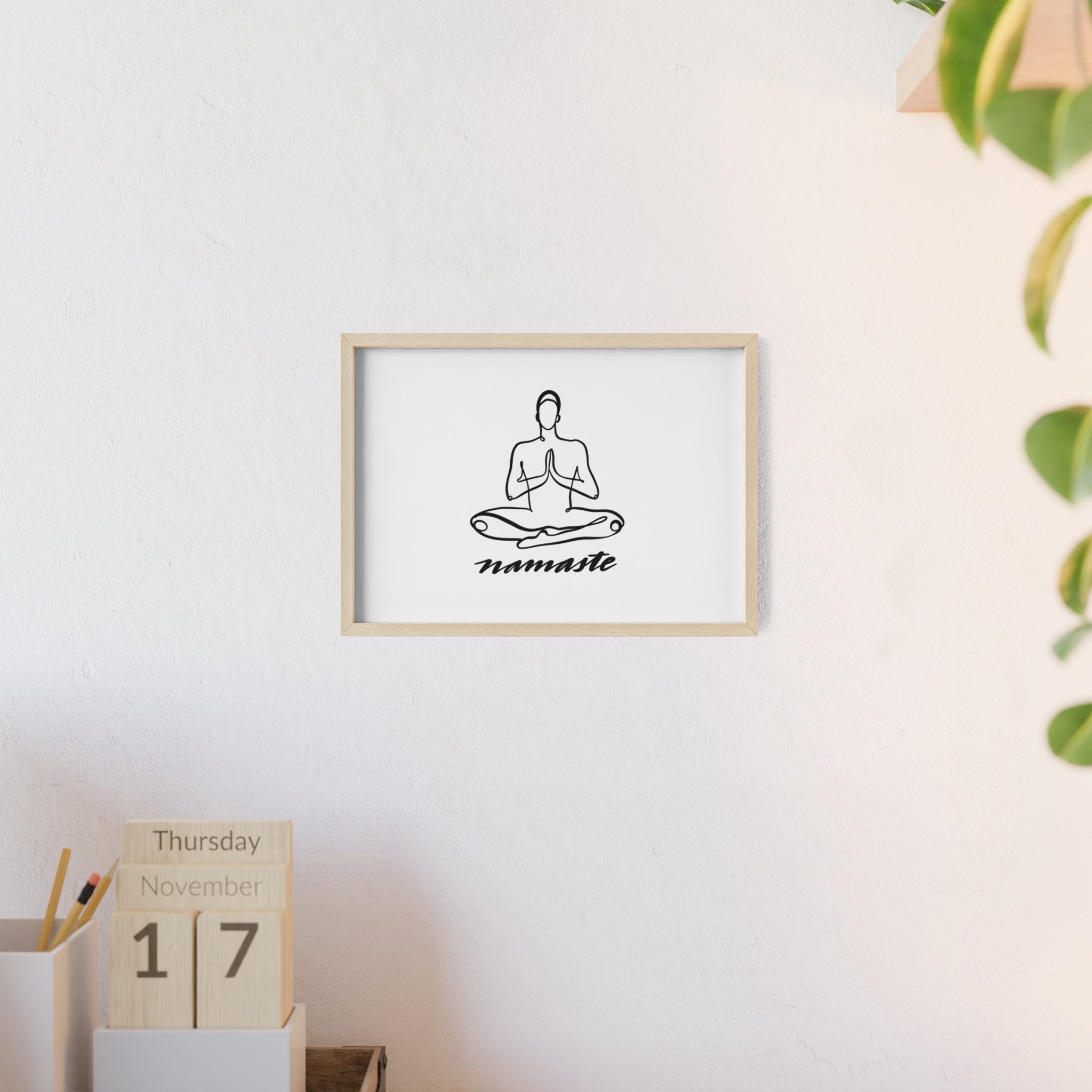Meditation Art Poster with Wooden Frame - Namaste Decor for Mindfulness and Wellness