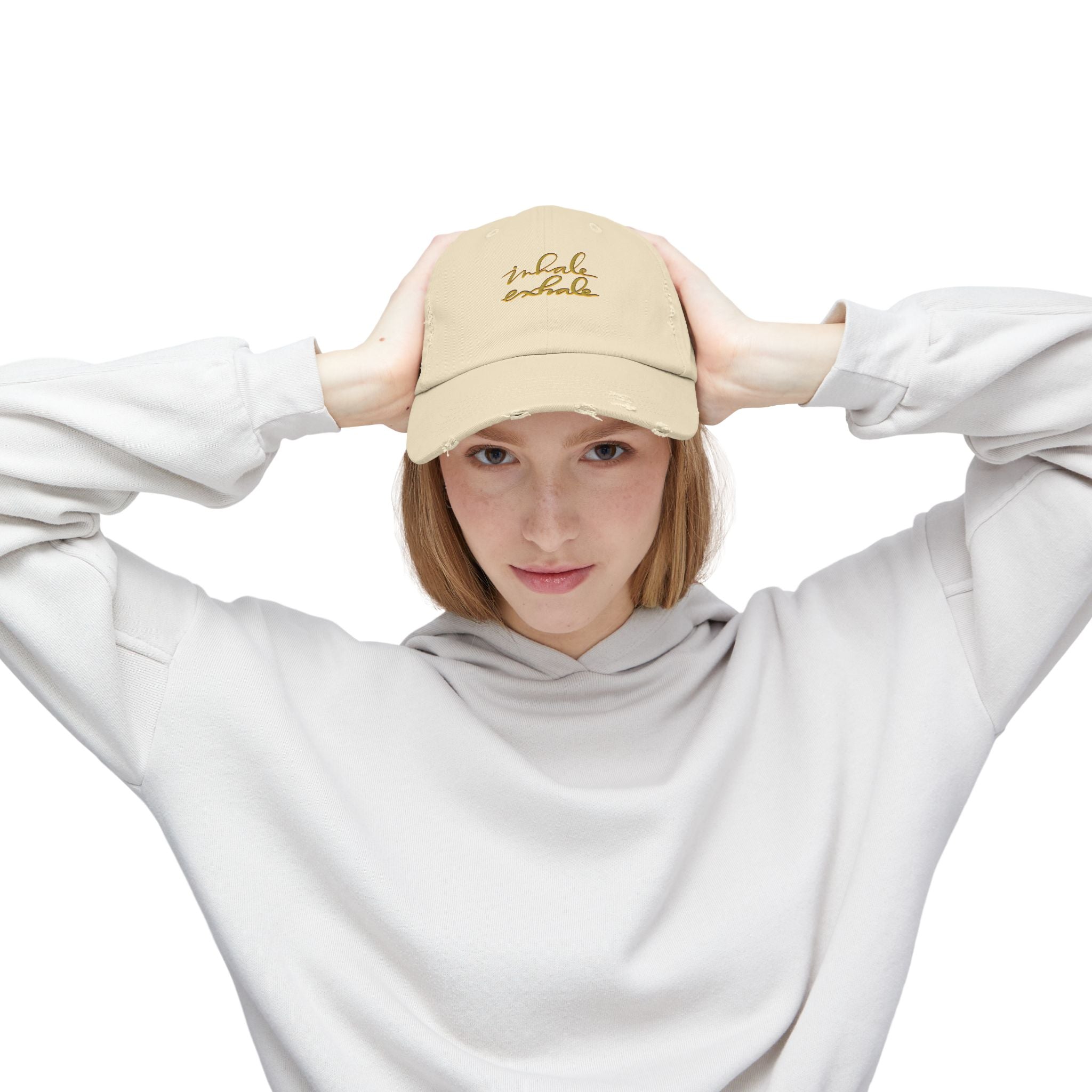 Unisex Distressed Cap - Inhale Exhale Motivational Hat for Relaxation & Mindfulness