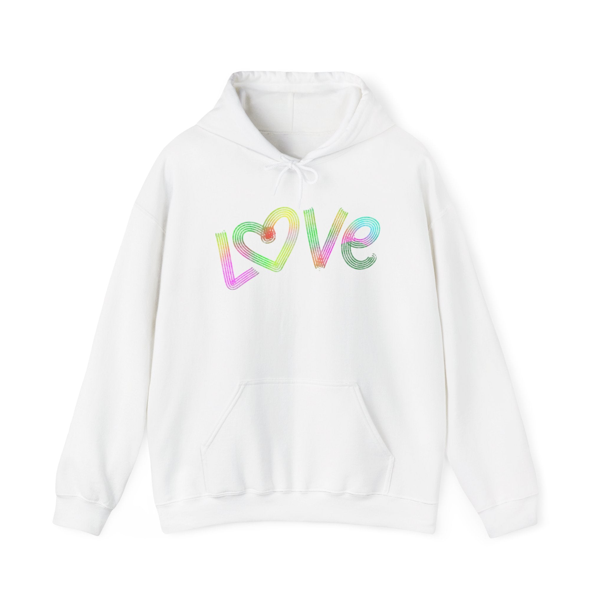 Colorful Love Hoodie, Cozy Sweatshirt, Trendy Unisex Apparel, Ideal for Everyday Wear, Cute Love Design