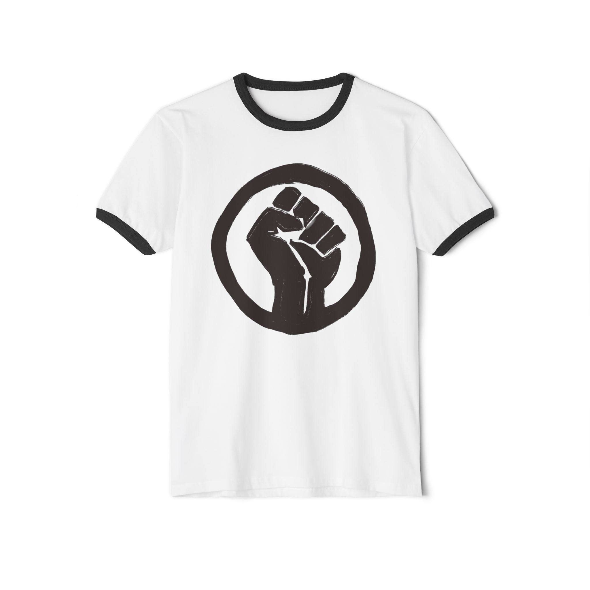 Empowering Unisex Cotton Ringer T-Shirt with Fist Design