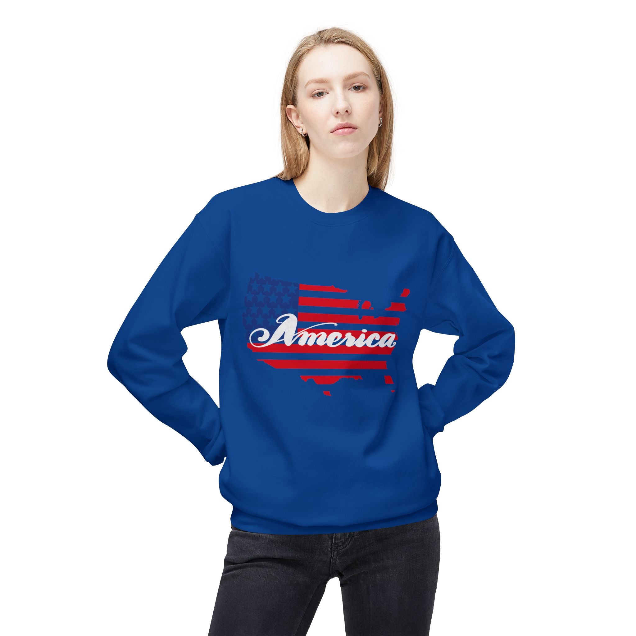 USA Flag Sweatshirt | Unisex American Crewneck, Patriotic Apparel, 4th of July, Gift for Her/Him, Cozy Casual Wear