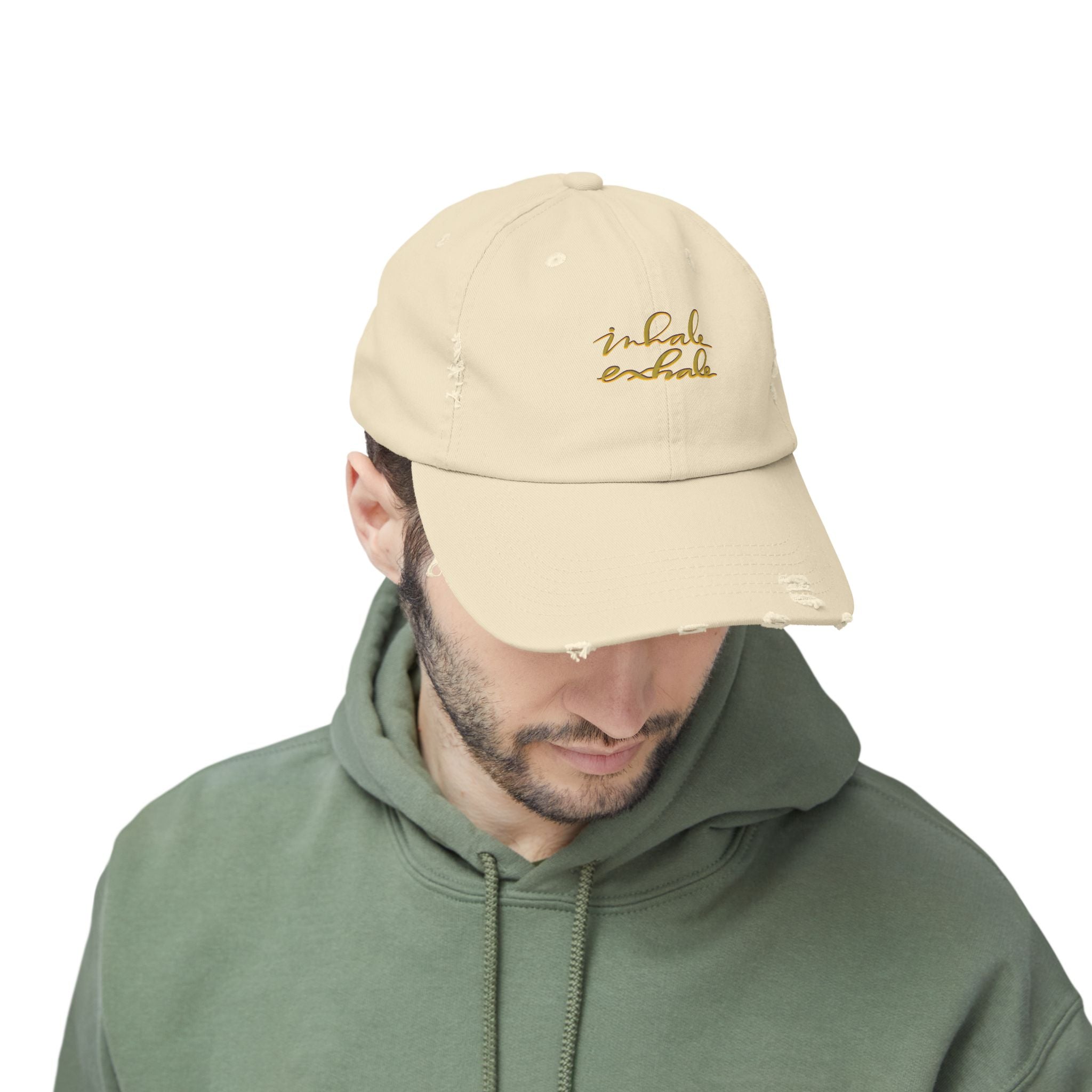 Unisex Distressed Cap - Inhale Exhale Motivational Hat for Relaxation & Mindfulness