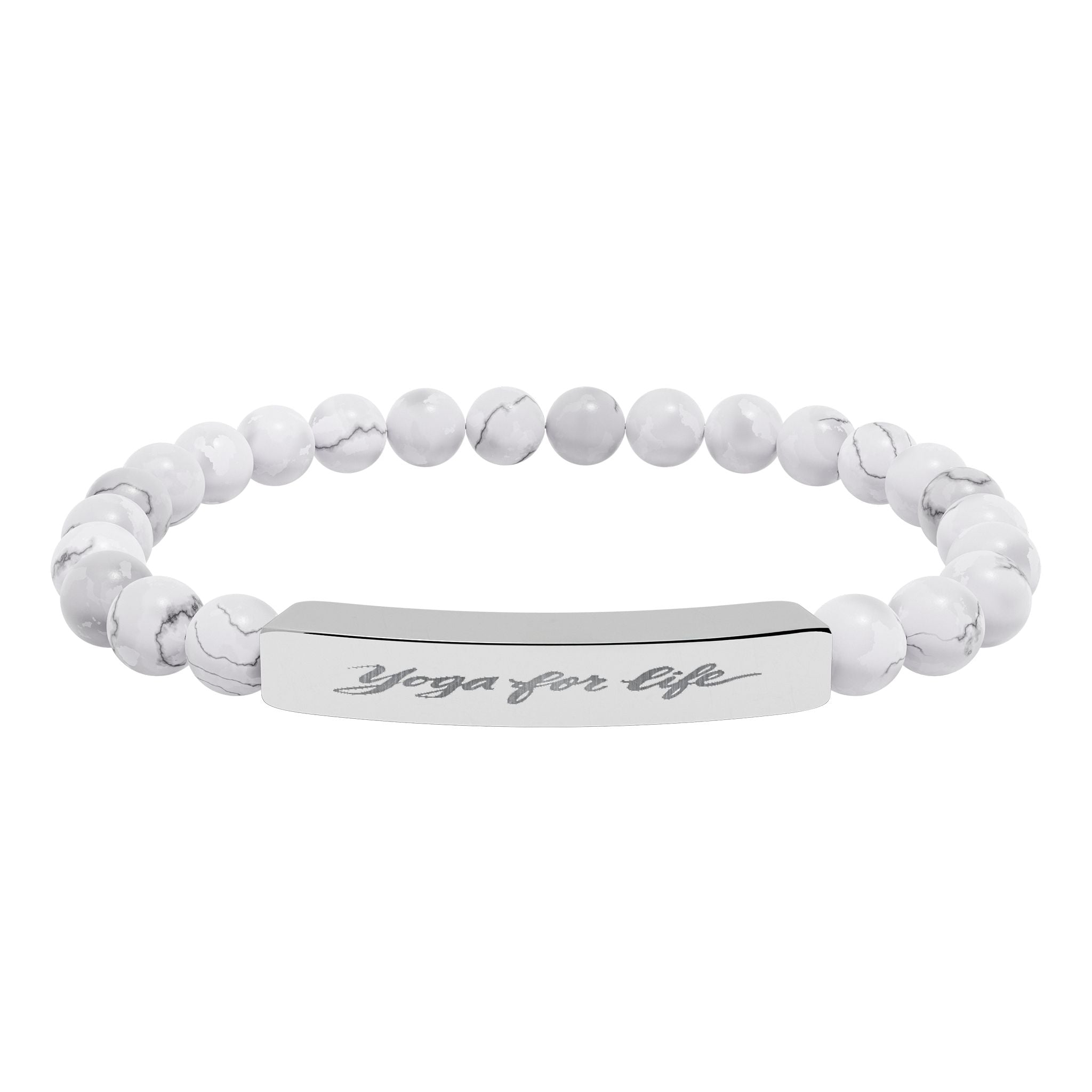 Natural Stone Stretch Bar Bracelet — "Yoga for Life" Engraved