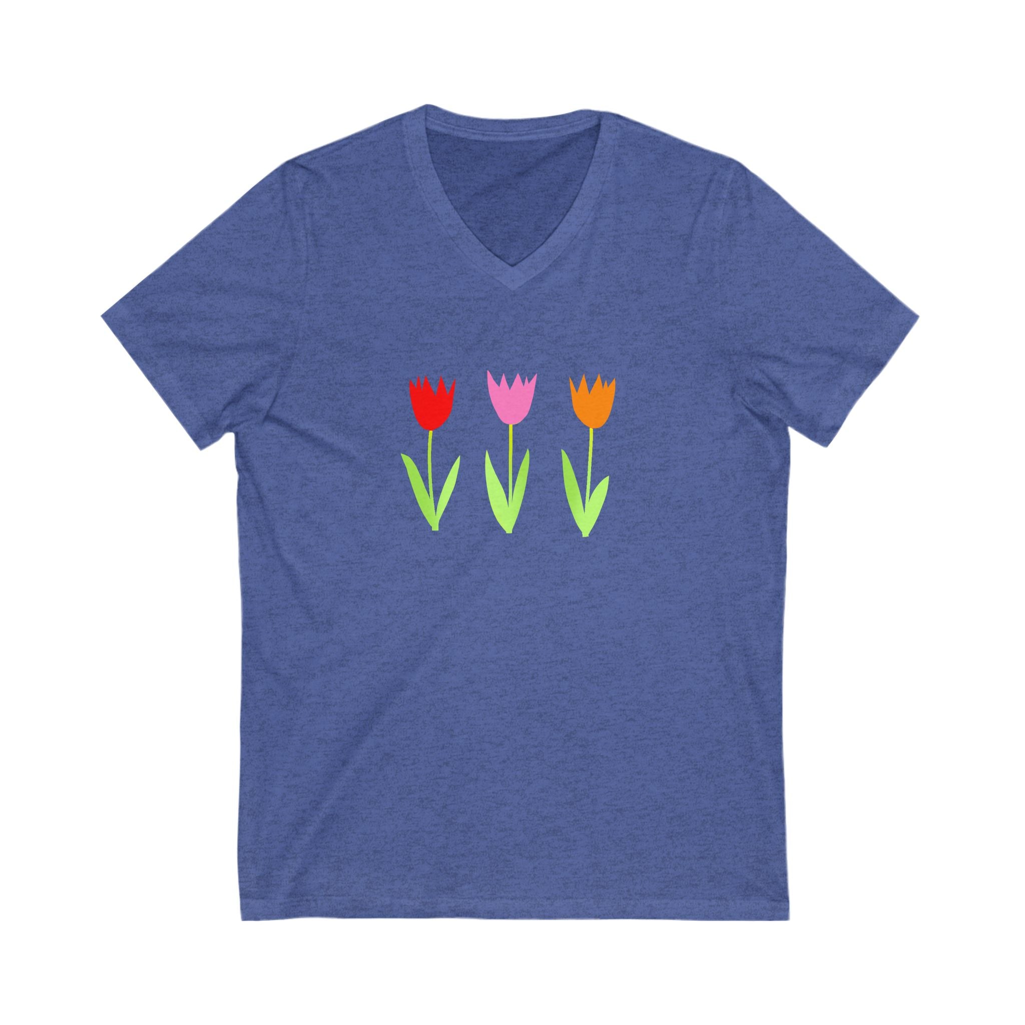 Spring Flower V-Neck Tee - Unisex Jersey Short Sleeve T-Shirt with Floral Design