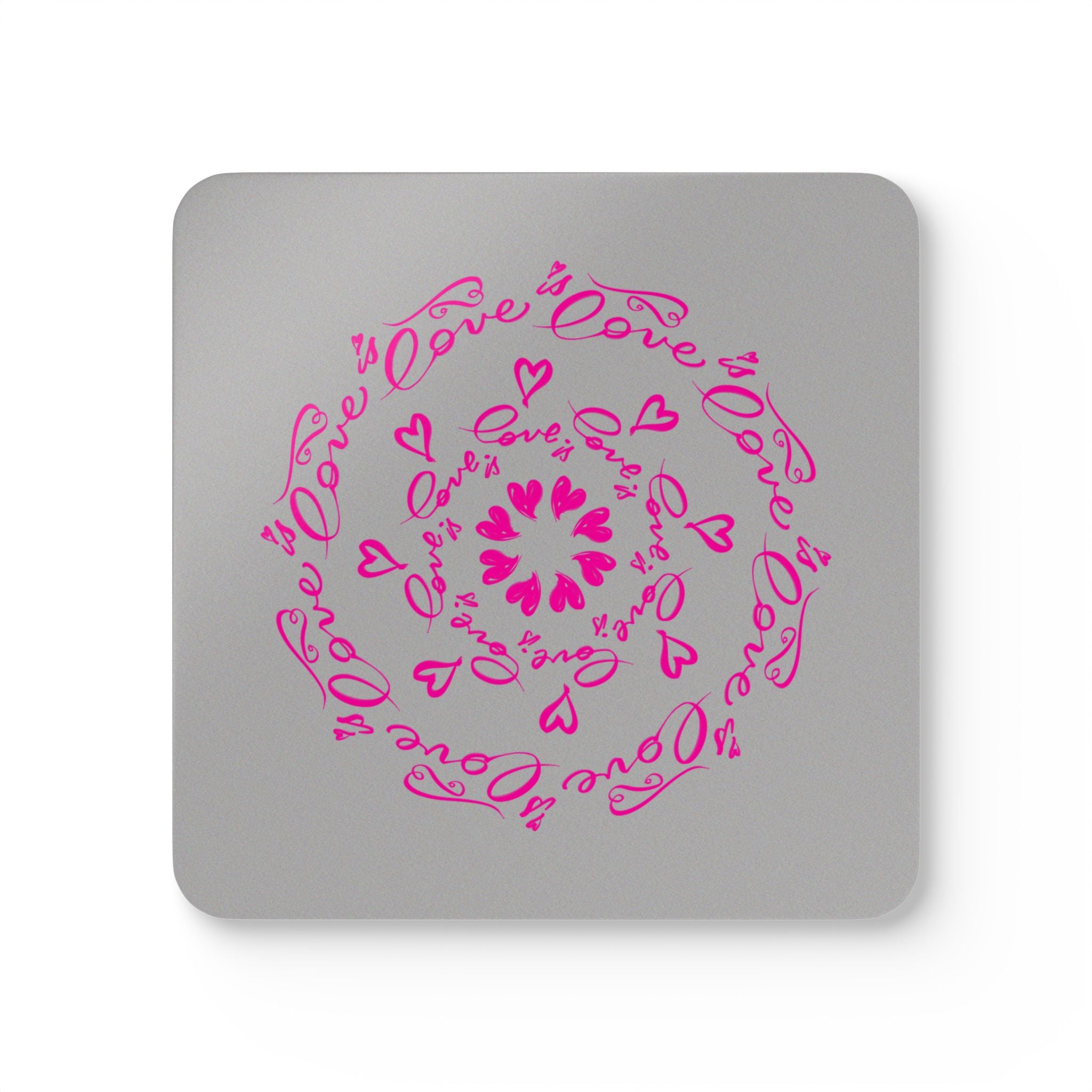 Love Mandala Cork Coaster Set — Pink Heart Drink Coasters (4-Pack)