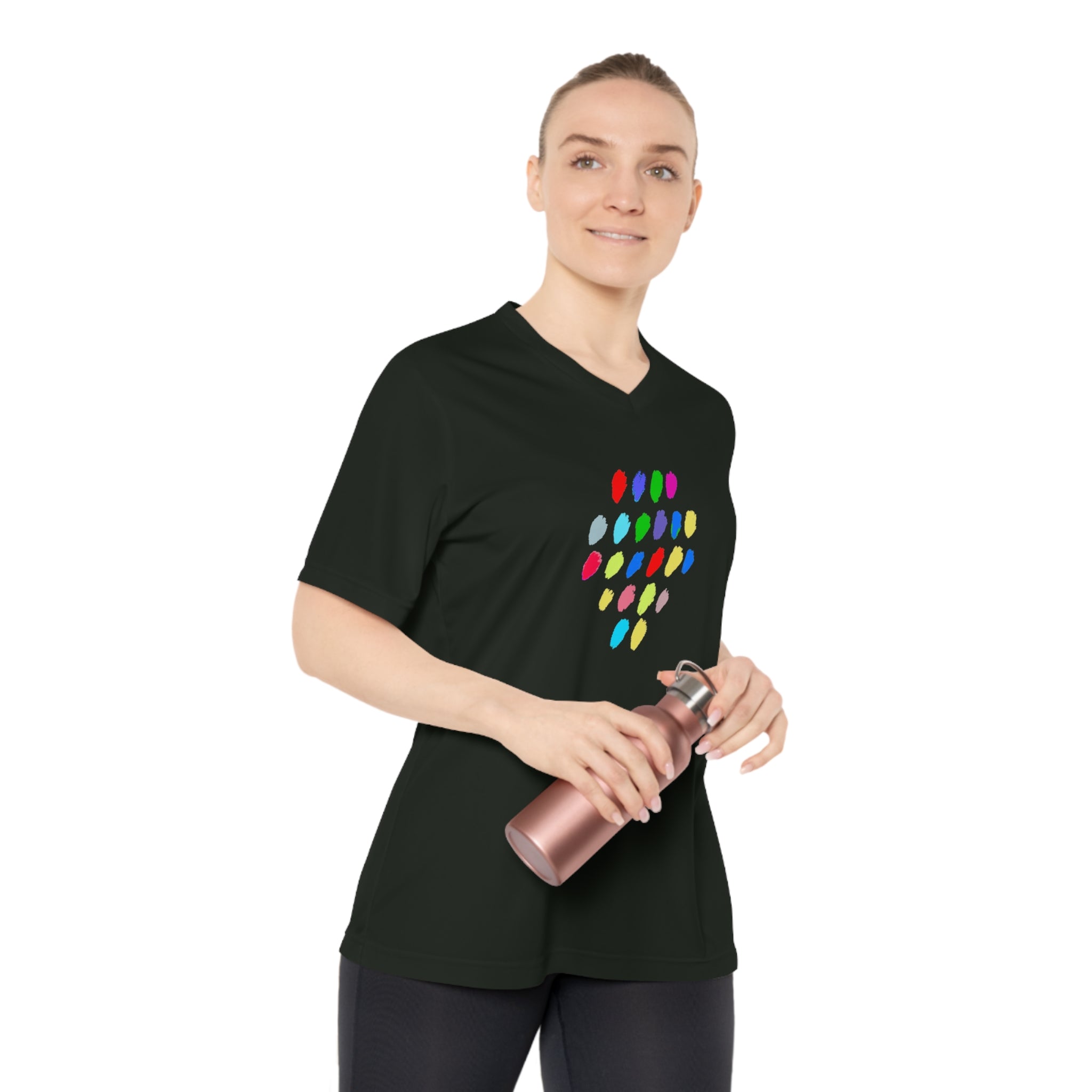 Colorful Dot Women's Performance V-Neck T-Shirt – Activewear for Fitness Enthusiasts