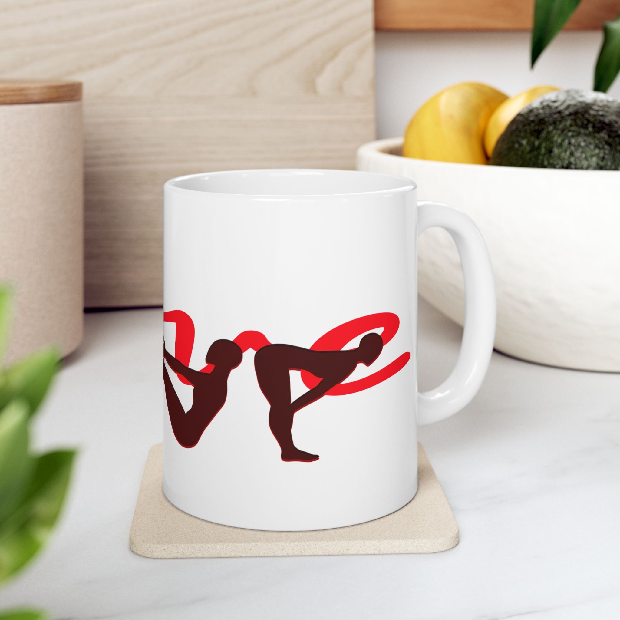 Yoga Love Ceramic Mug — Red Script Mindfulness Coffee Cup (11oz)