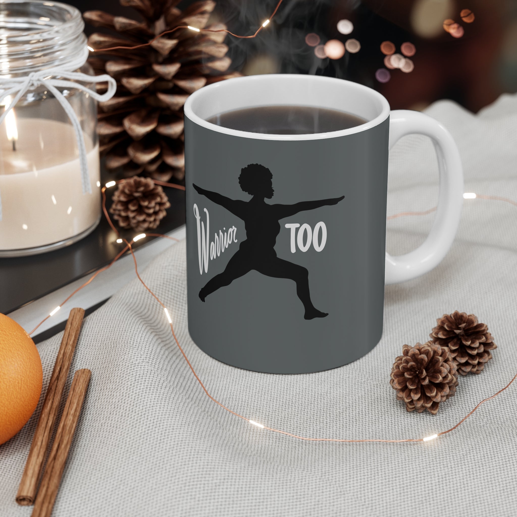 Warrior Too Mug — Empowering Yoga Silhouette Coffee Cup
