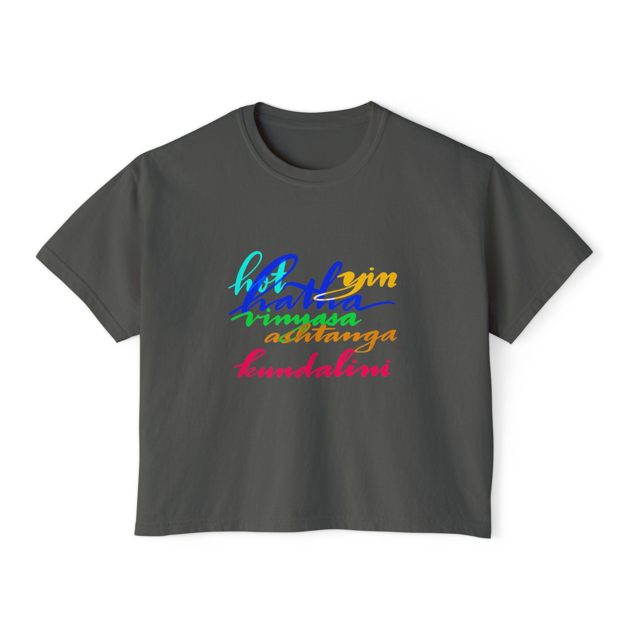 Yoga Boxy Tee for Women - Relaxed Fit Calligraphy Shirt