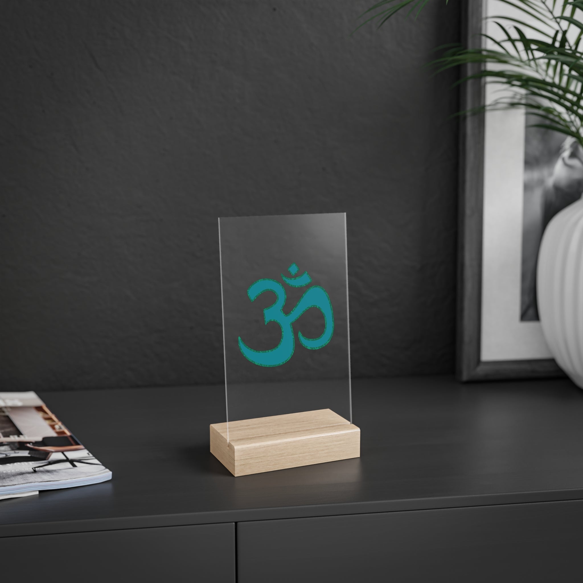 Inspirational Acrylic OM Sign with Wooden Stand - Spiritual Home Decor