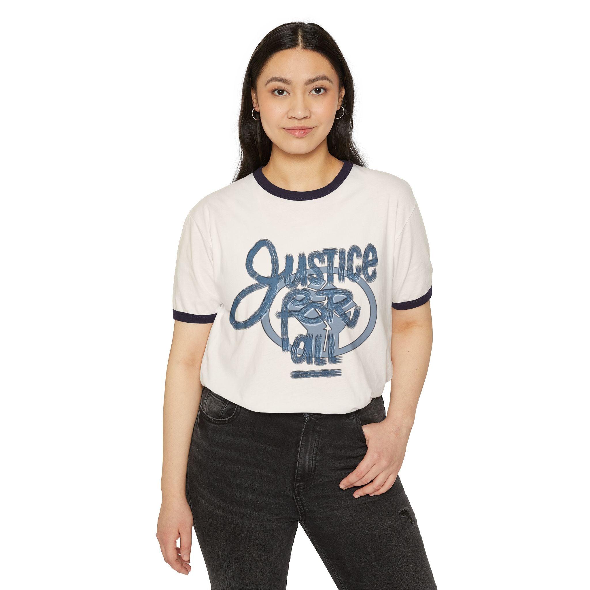 Justice For All Unisex Cotton Ringer T-Shirt | Vintage Graphic Tee for Activists