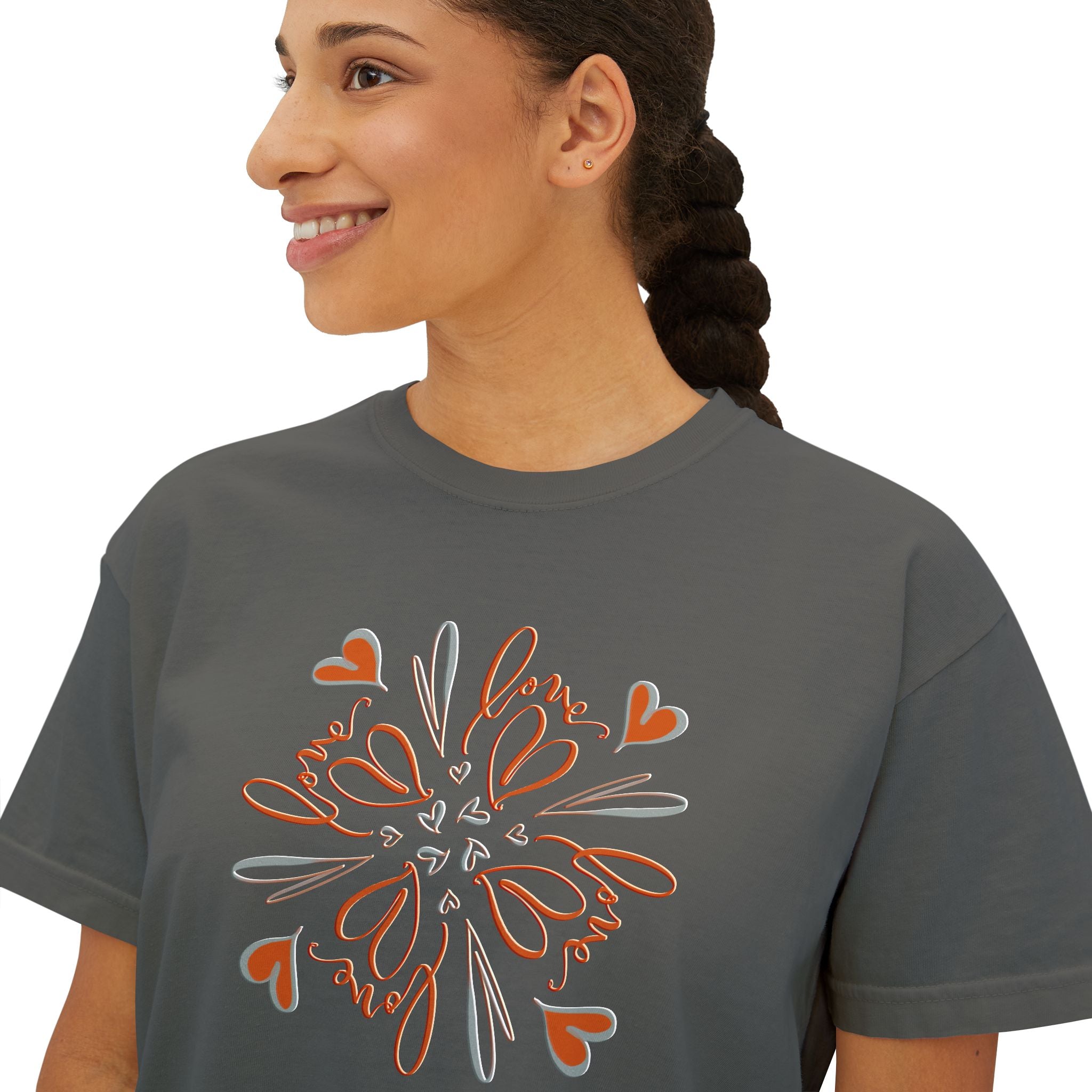 Women's Boxy Tee — Floral Heart Mandala Graphic