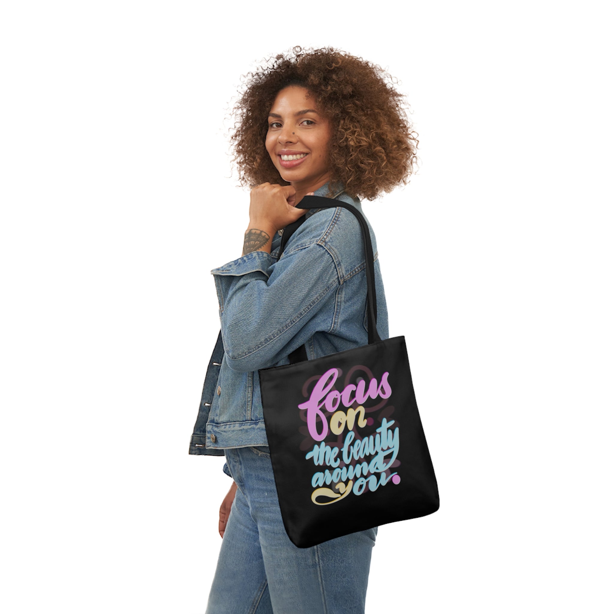 FOCUS ON THE BEAUTY Canvas Tote Bag, 5-Color Straps