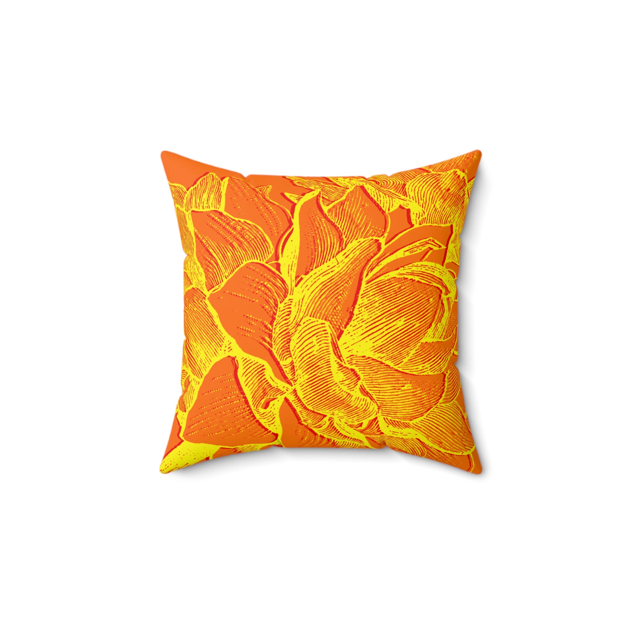 Vibrant Floral Square Pillow - Bright Orange and Yellow Design