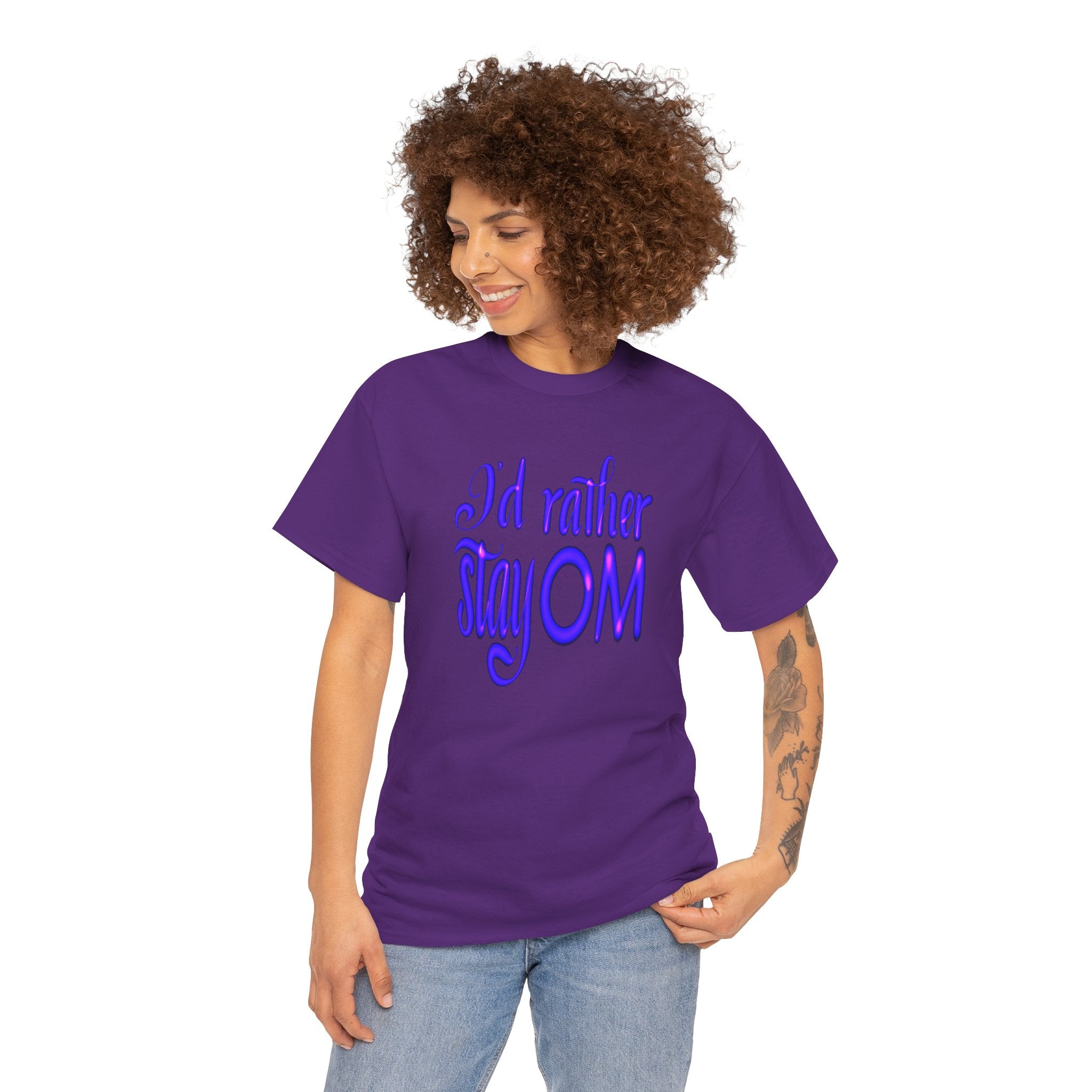 I'd Rather Stay OM Unisex Heavy Cotton Tee - Relaxed Yoga T-Shirt