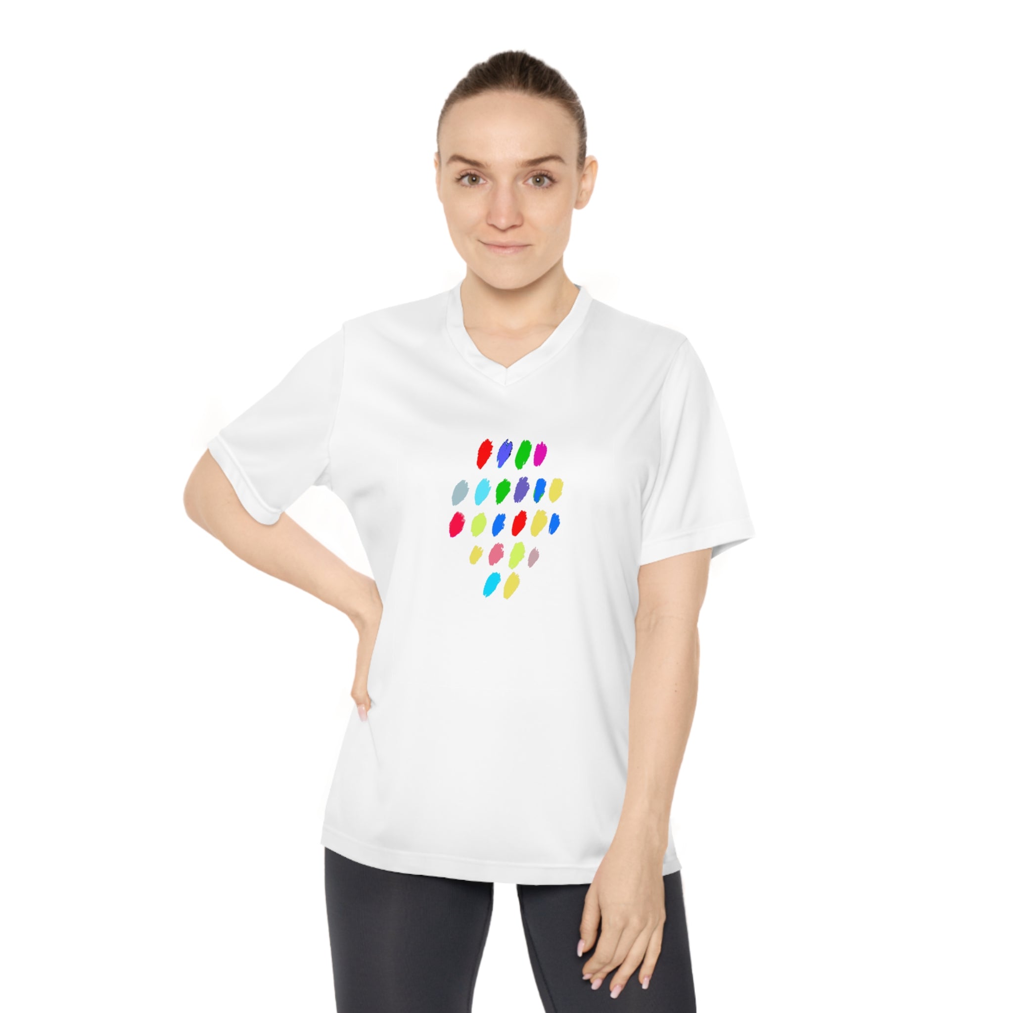 Colorful Dot Women's Performance V-Neck T-Shirt – Activewear for Fitness Enthusiasts