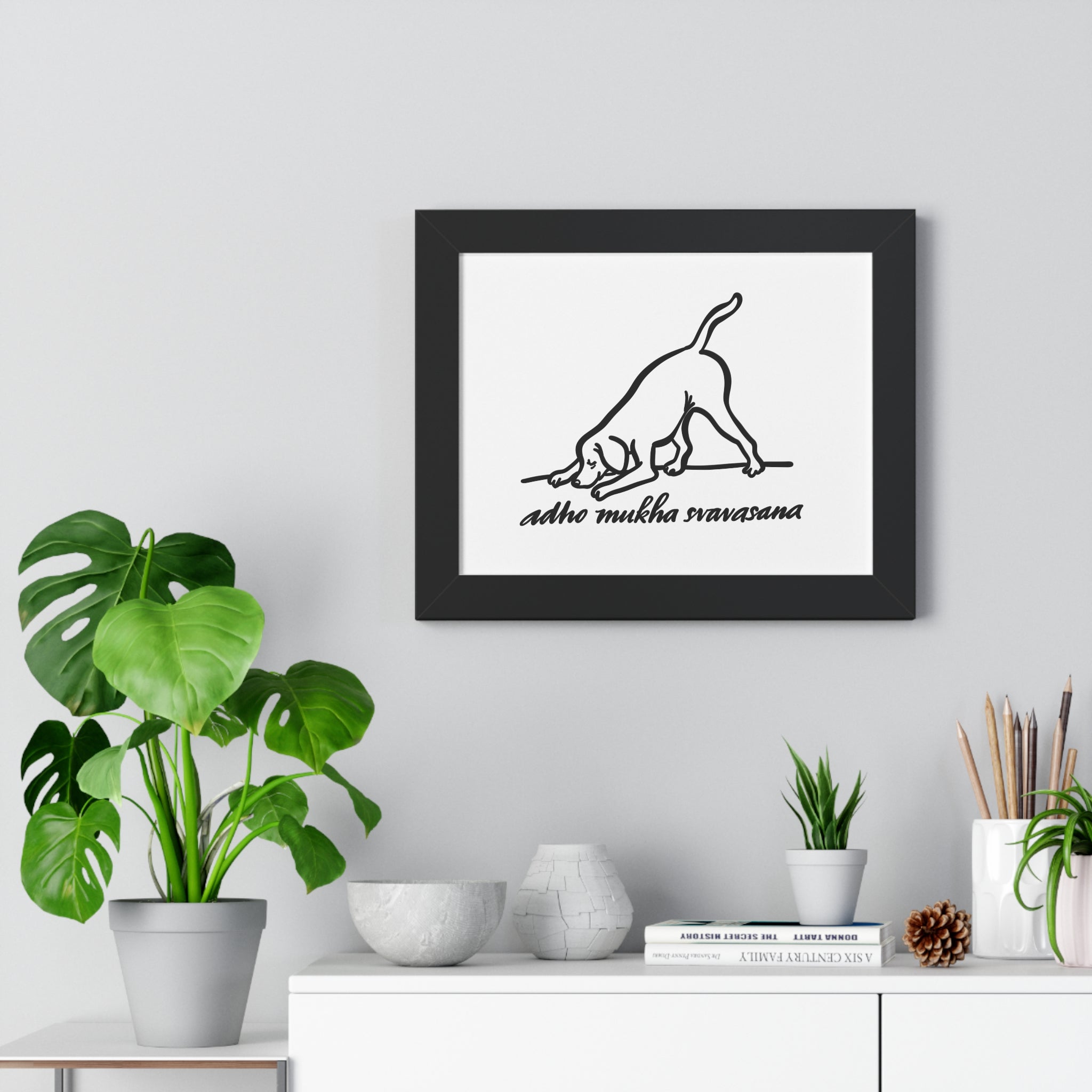 Framed Horizontal Poster - Adho Mukha Svanasana Dog Art for Pet Lovers