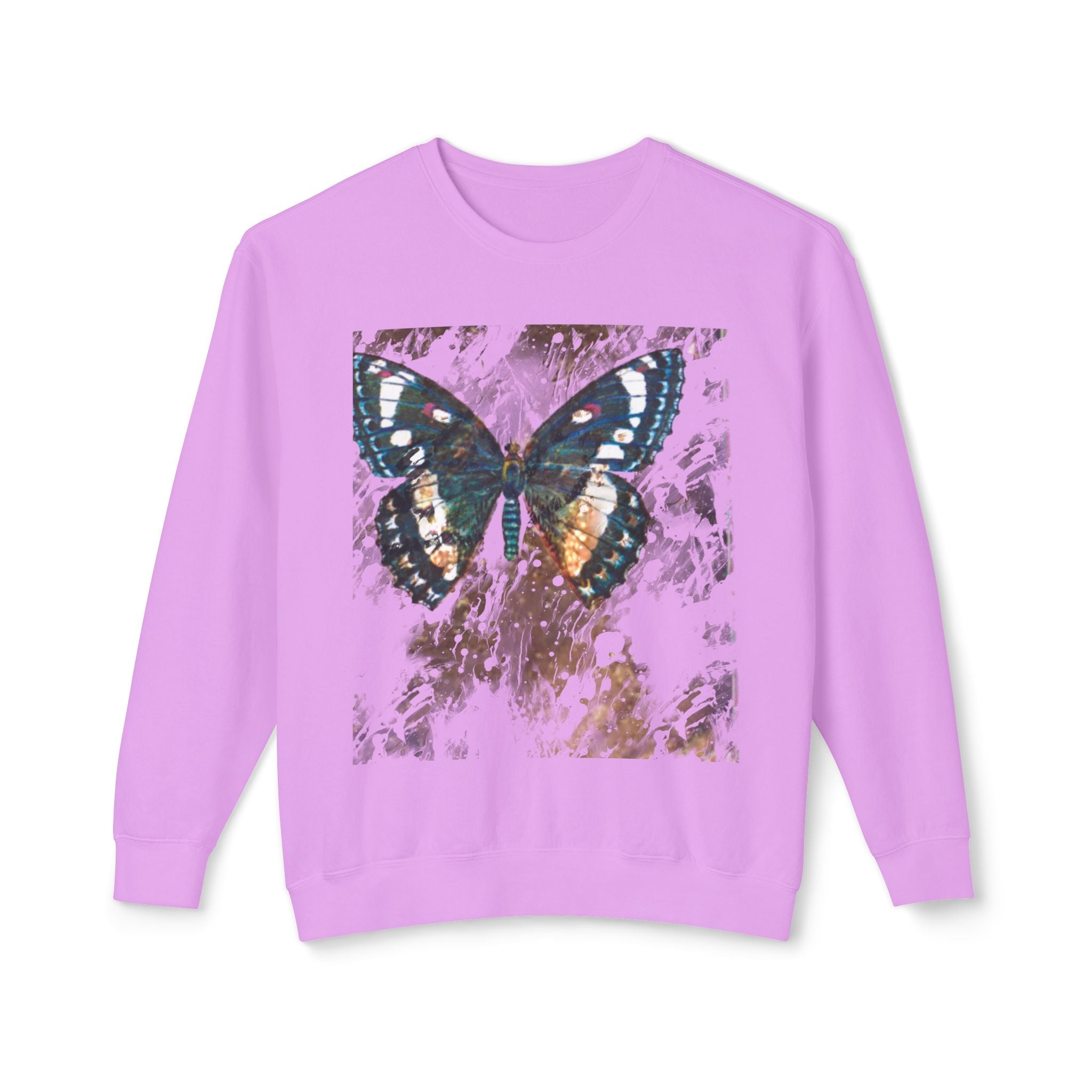 Butterfly Print Unisex Lightweight Crewneck Sweatshirt - Nature-Inspired Style for Everyday Wear