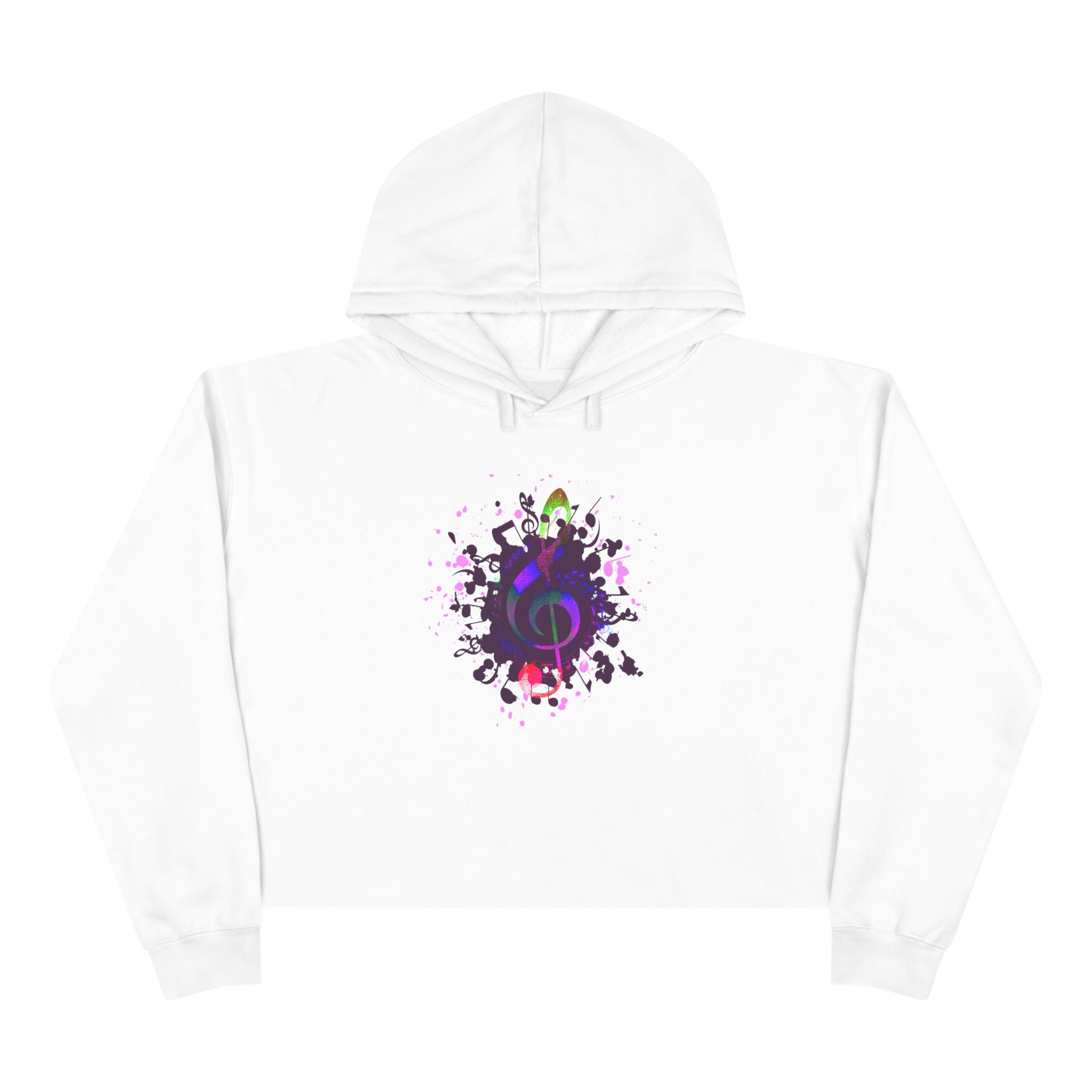 Musical Vibes Crop Hoodie - Colorful Treble Clef Design