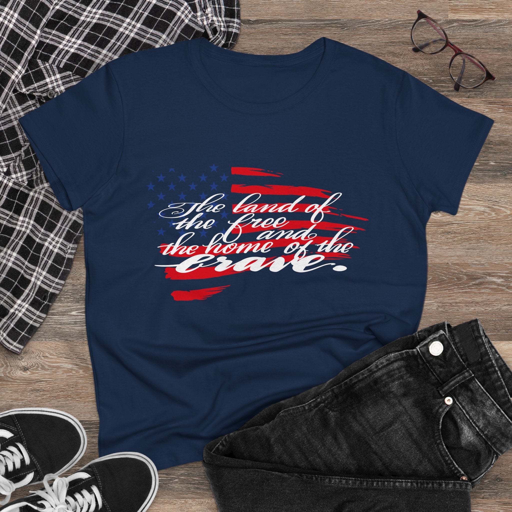 Hand-drawn calligraphy Tee - Flag with Land of the Free
