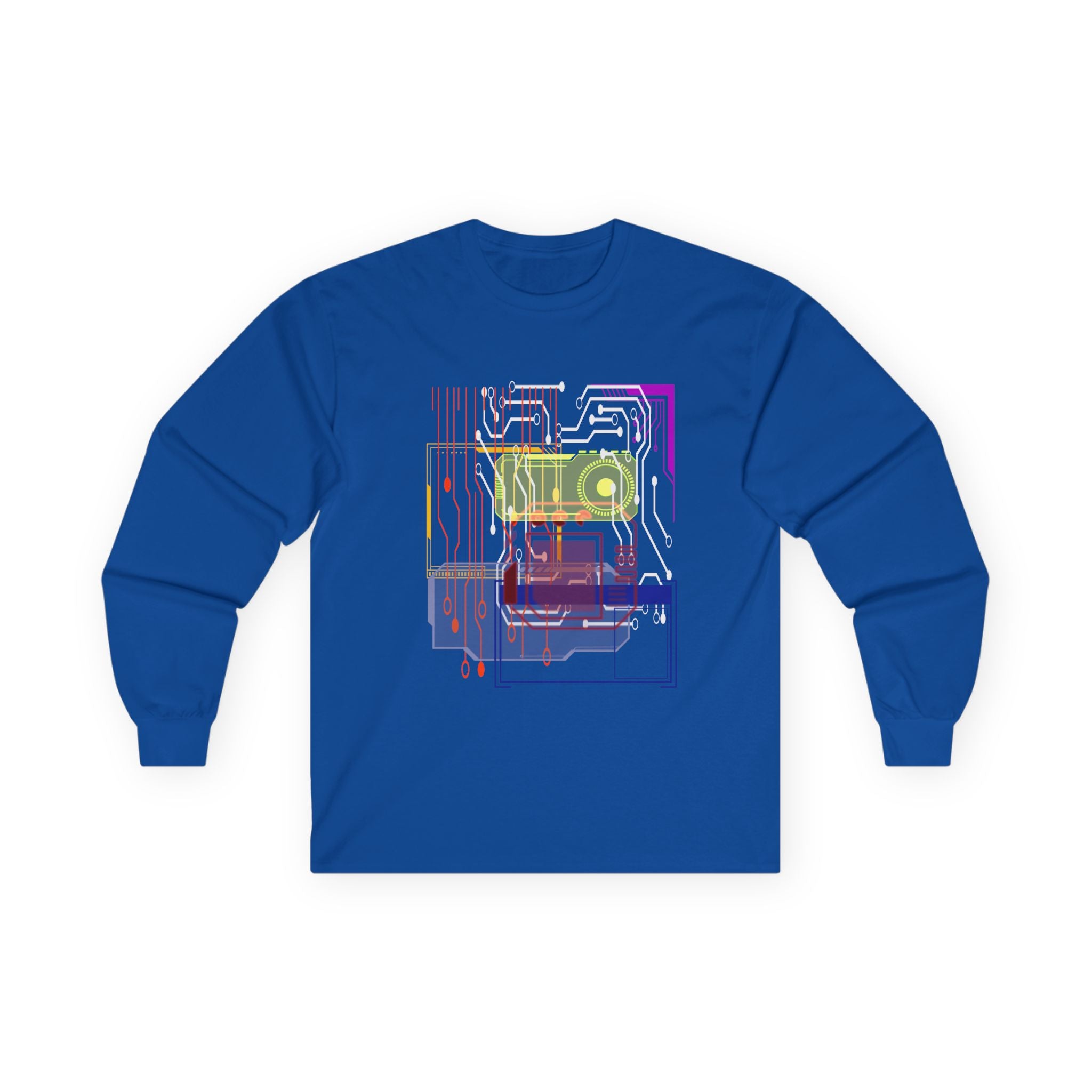 Tech-Inspired Unisex Long Sleeve Tee - Cyber Circuit Design