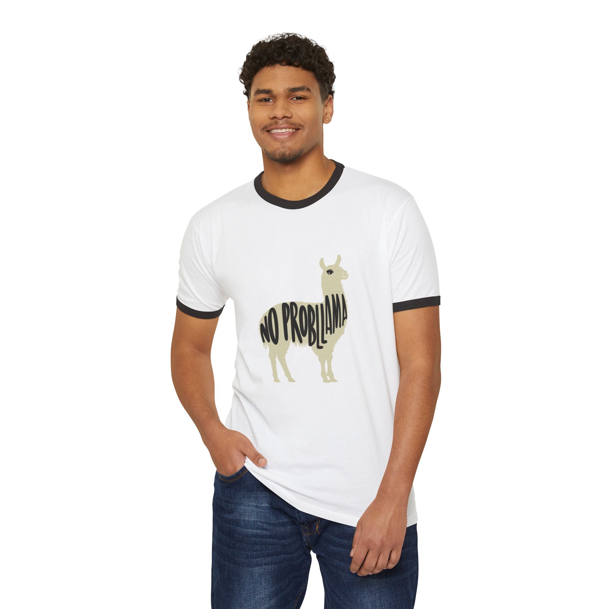 Funny No Problema Llama Unisex Cotton Ringer T-Shirt