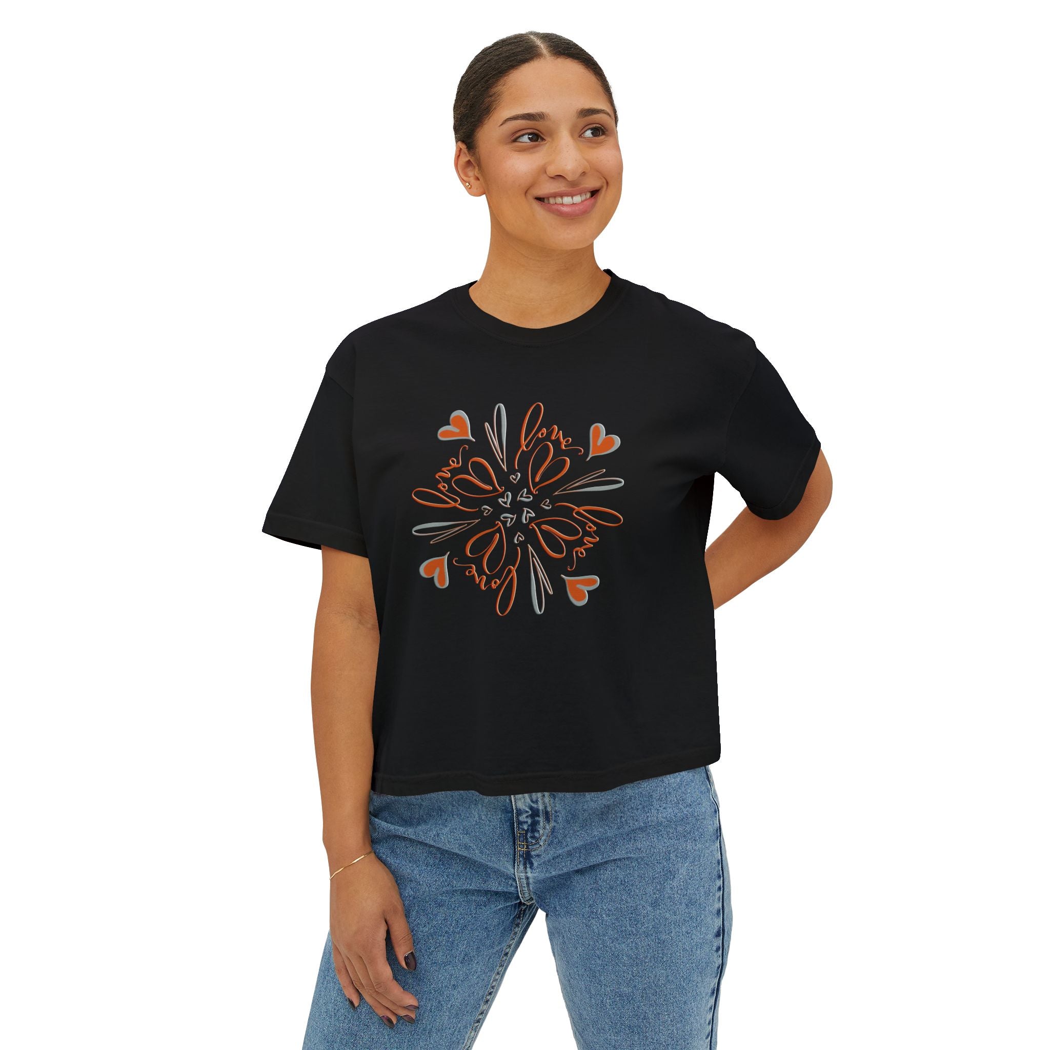 Women's Boxy Tee — Floral Heart Mandala Graphic