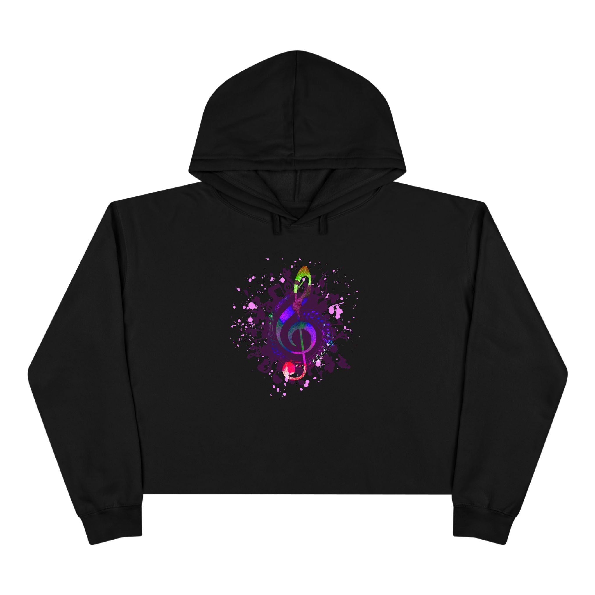 Musical Vibes Crop Hoodie - Colorful Treble Clef Design